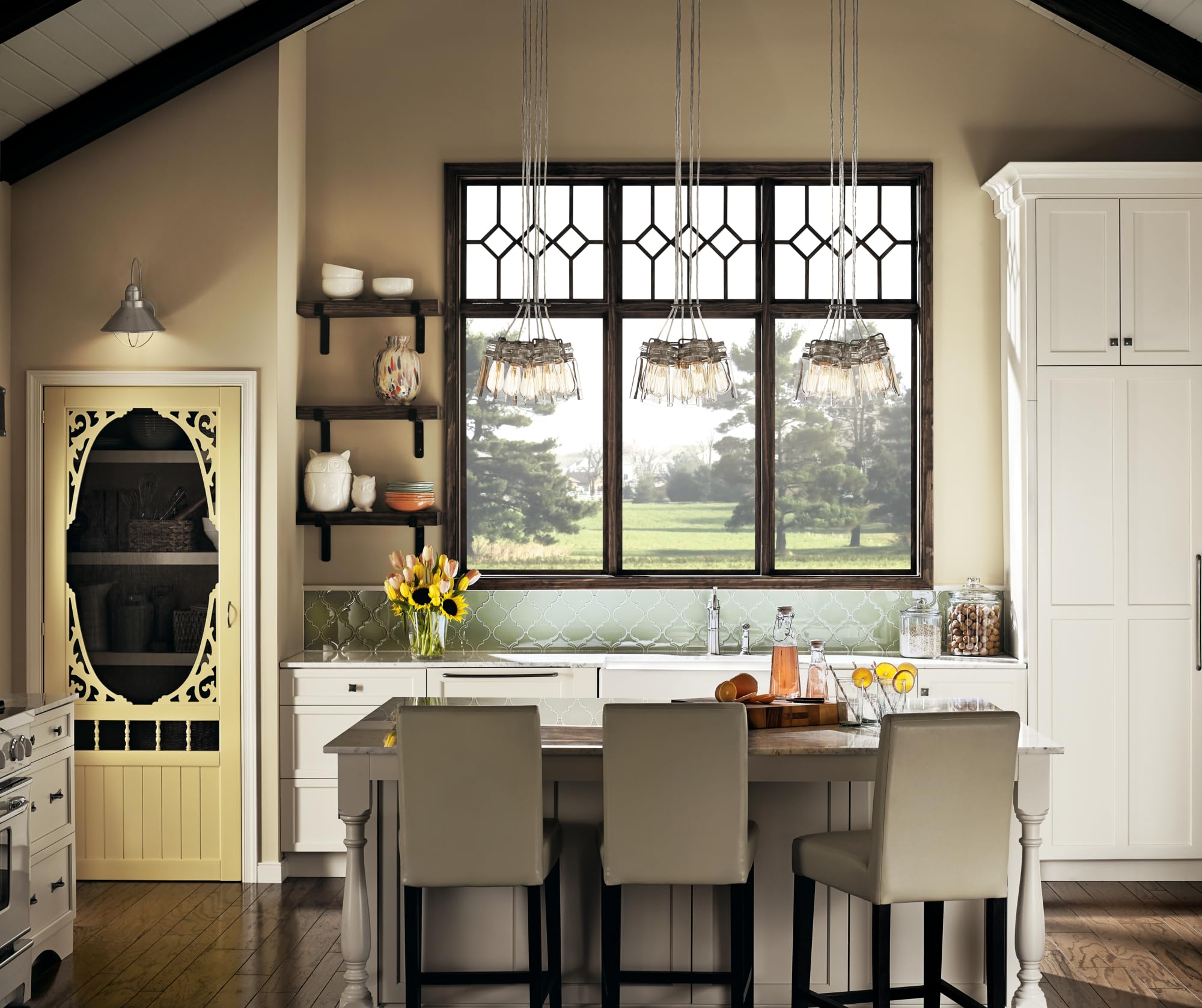 KICHLER Brinley 7.75 Inch 6-Light Pendant Light Fixture with Clear Glass Shade in Brushed Nickel Finish - Perfect for Kitchen Island, Dining Room, or Entryway Lighting