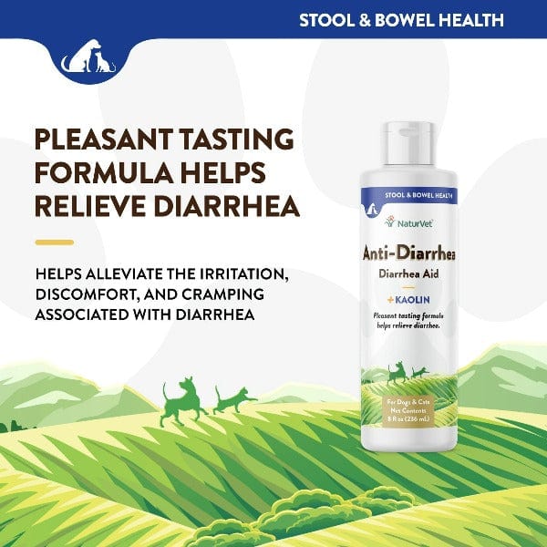 NaturVet Anti Diarrhea Liquid with Kaolin for Dogs & Cats - Fast-Acting Digestive Relief for Pets at Home or Travel