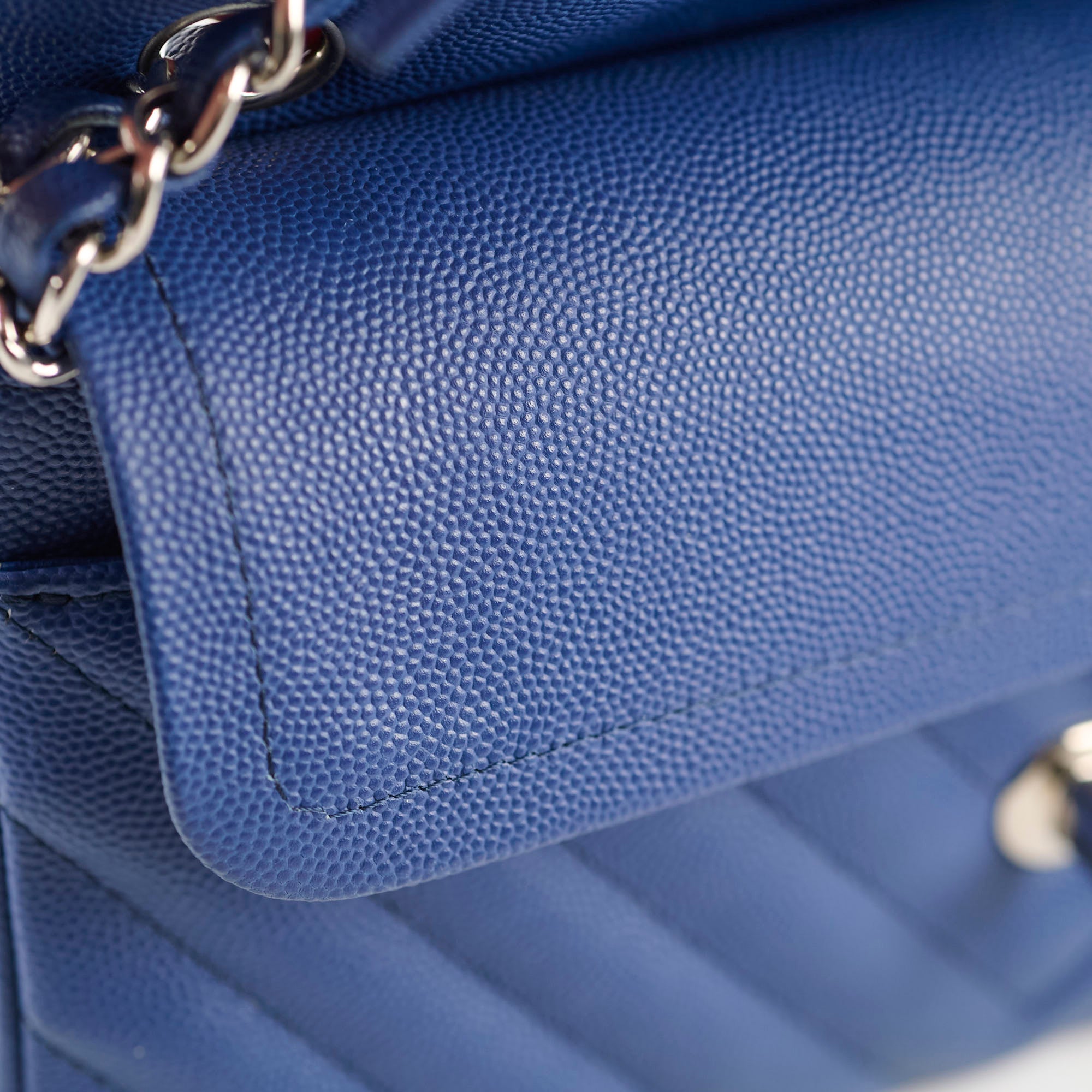 Chanel Caviar Leather Chevron Small Classic Flap Bag Blue 25cm - Luxury Designer Handbag for Women, Perfect for Evening Events & Special Occasions