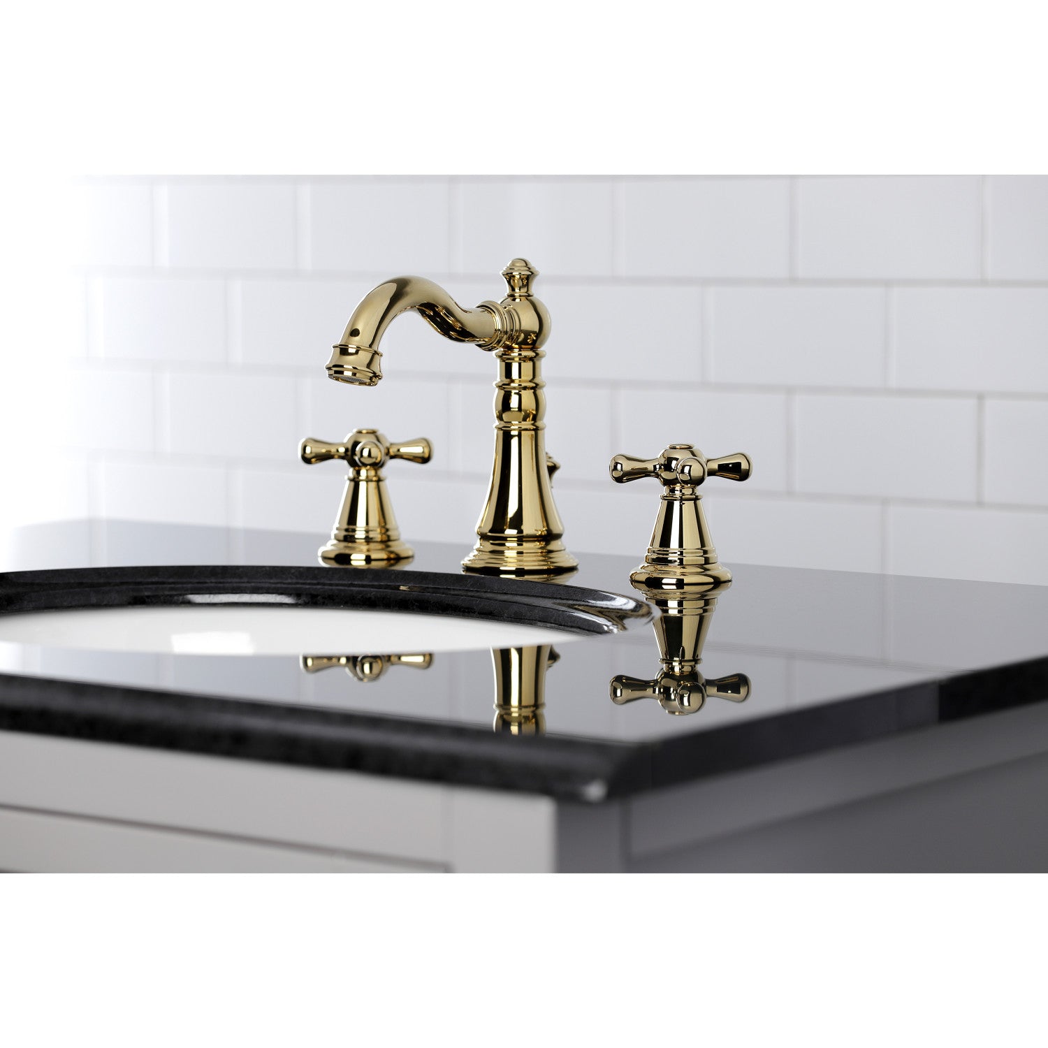 American Classic FSC1972AAX 3-Hole Widespread Bathroom Faucet - Two Handle Deck Mount with Pop-Up Drain - Polished Brass Finish - Perfect for Bathroom Vanity Sink Renovation and Modern Home Decor