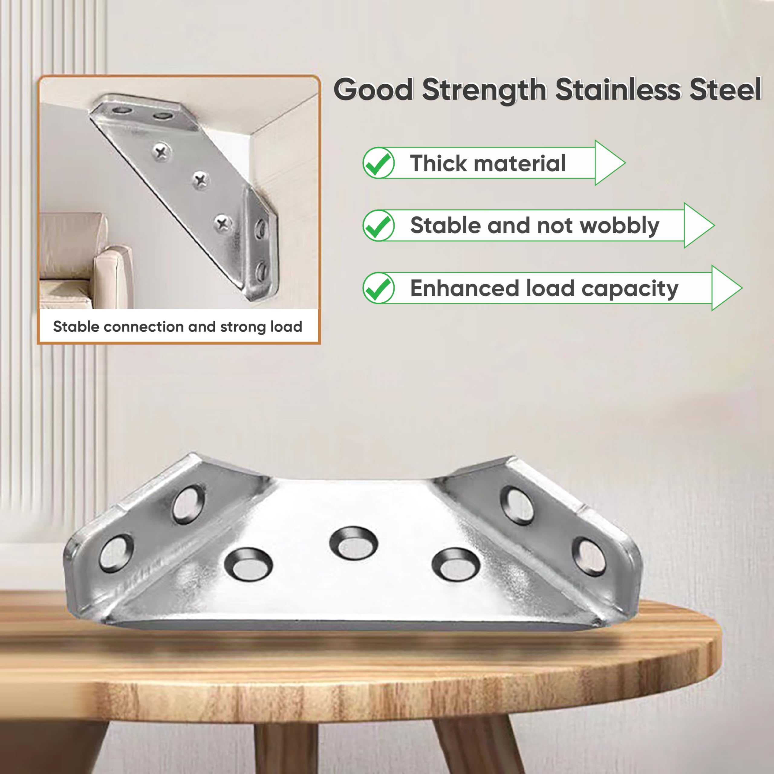 Stainless Steel Universal Furniture Corner Connector Bracket - 10 Pcs with 70 Screws for Angle Fastening & Frame Support | Perfect for DIY Furniture Assembly, Shelving, Cabinets & Home Improvement Projects