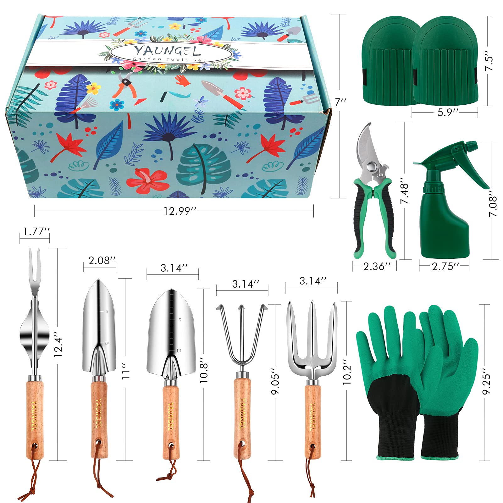 YAUNGEL 10-Piece Heavy Duty Stainless Steel Gardening Tool Set with Wooden Handle & Storage Tote Bag - Durable Garden Tools for Planting, Weeding, Digging - Perfect Gardening Gifts for Women & Men - Ideal for Backyard, Lawn Care & Outdoor Gardening Projects