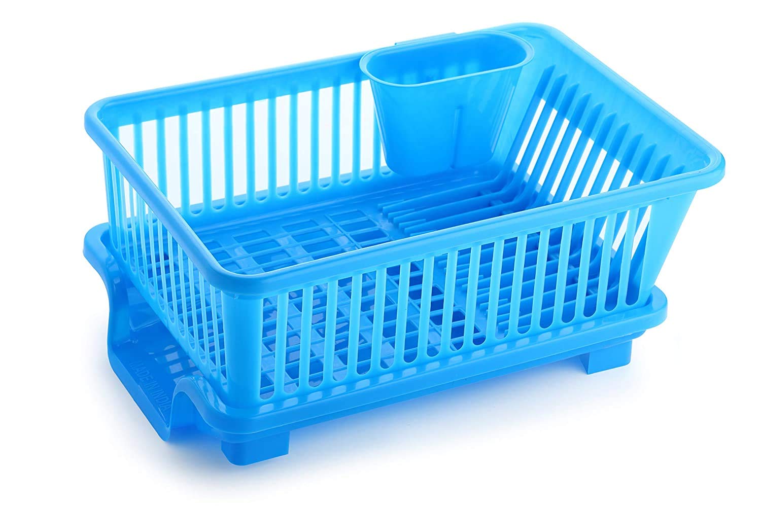 Clazkit 3-in-1 Large Plastic Kitchen Sink Dish Rack with Drainer & Drying Tray - Space Saving Dish Organizer for Utensils, Cutlery & Kitchen Tools - Perfect for Small Kitchens, Apartments & RVs (Color May Vary)