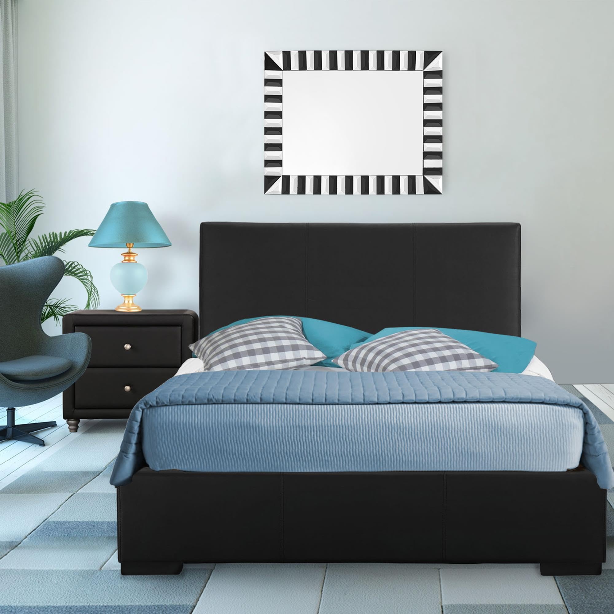 Camden Isle Hindes Upholstered Platform Bed King Size with Nightstand - Black Upholstered Bed Frame for Master Bedroom, Guest Room & Modern Home Decor