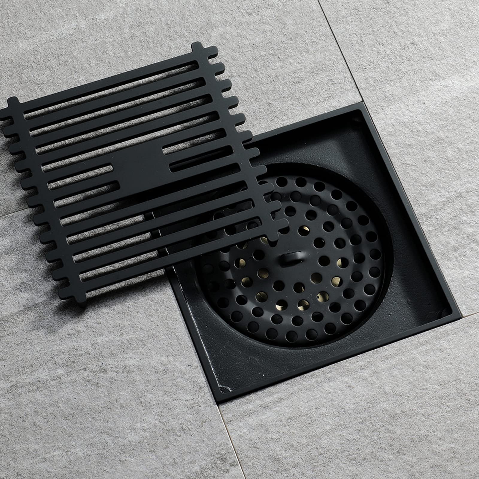 4 Inch Square Brass Shower Drain with Removable Cover & Deodorant Core - Black Bathroom Floor Drain for Shower, Bathtub, and Wet Room Installation