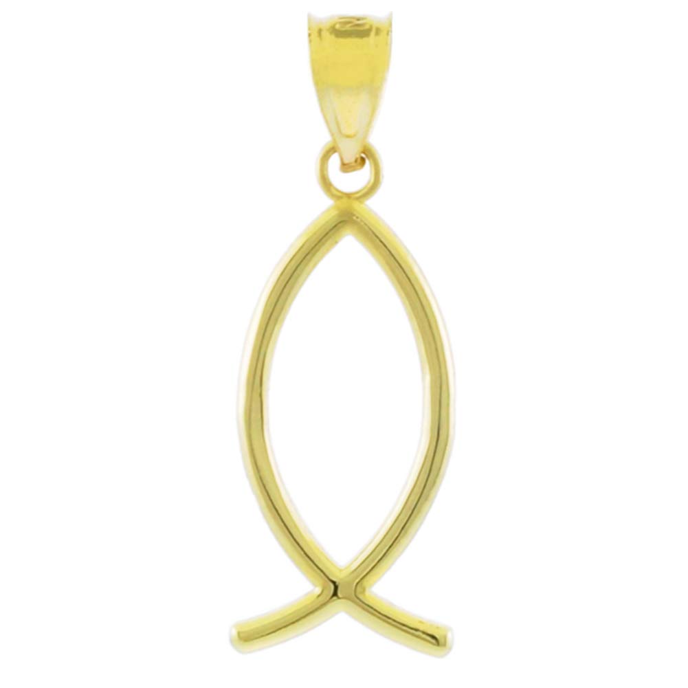 14K Yellow Gold Ichthus Christian Fish Pendant Necklace - Religious Jewelry for Women & Men, Perfect for Baptism, Church, and Everyday Faith Wear