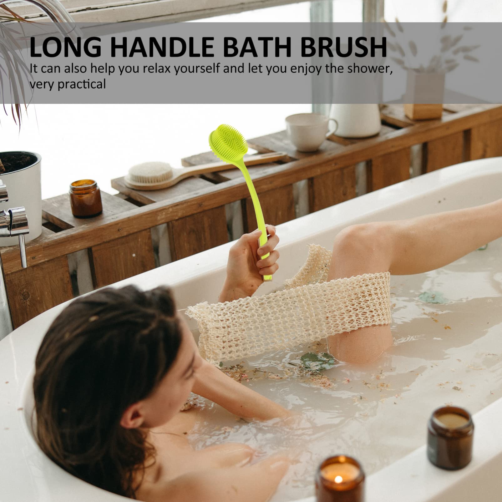 SOLUSTRE Long Handle Bath Brush with Soft Bristles - Exfoliating Body Brush for Shower & Bath - Back Scrubber Brush for Smooth Skin & Relaxing Massage - Perfect for Home Spa & Self-Care Routine