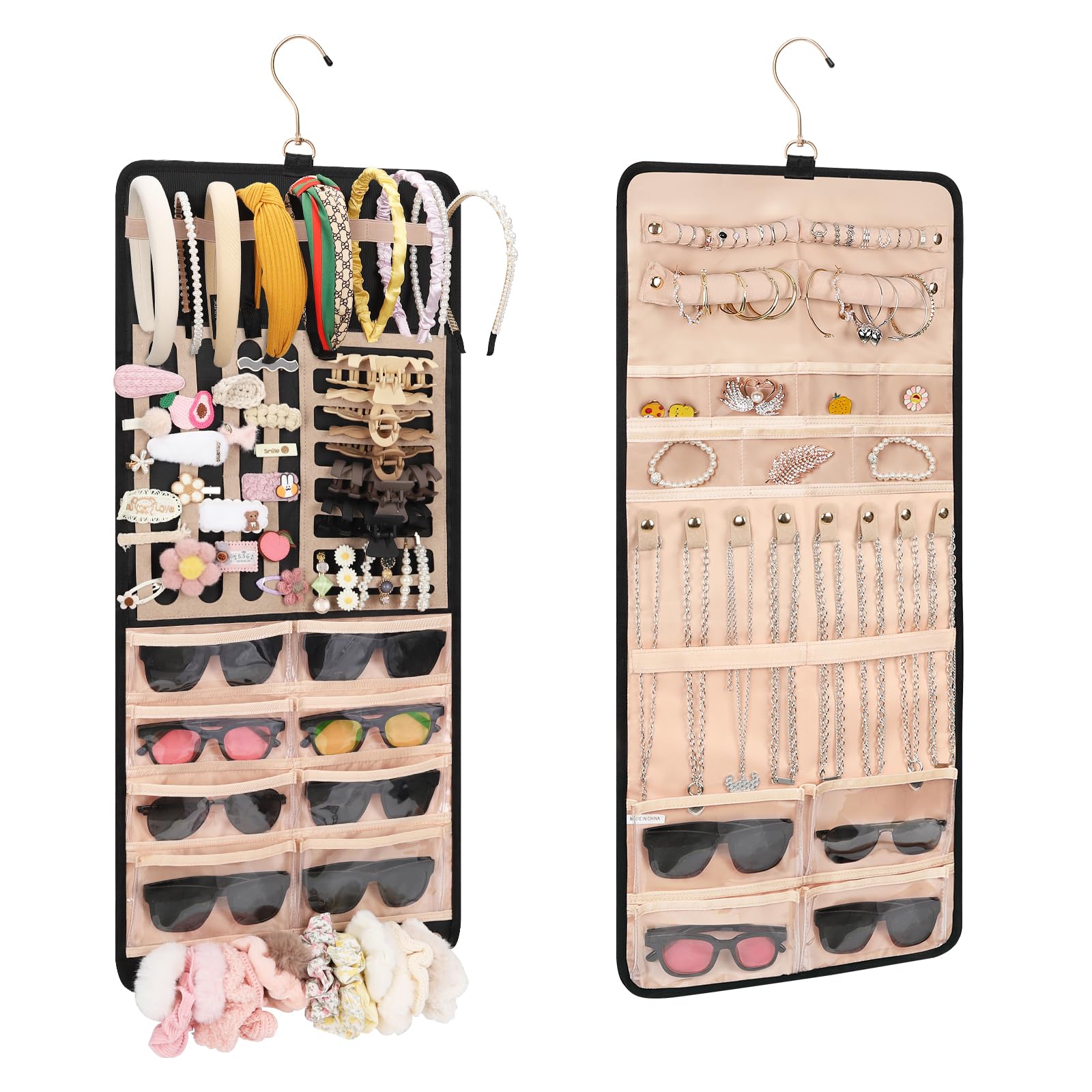 Double-Sided Hanging Hair Accessory Organizer for Women & Girls - Perfect for Clips, Headbands, Sunglasses & Jewelry | Bathroom, Bedroom & Travel Storage Solution