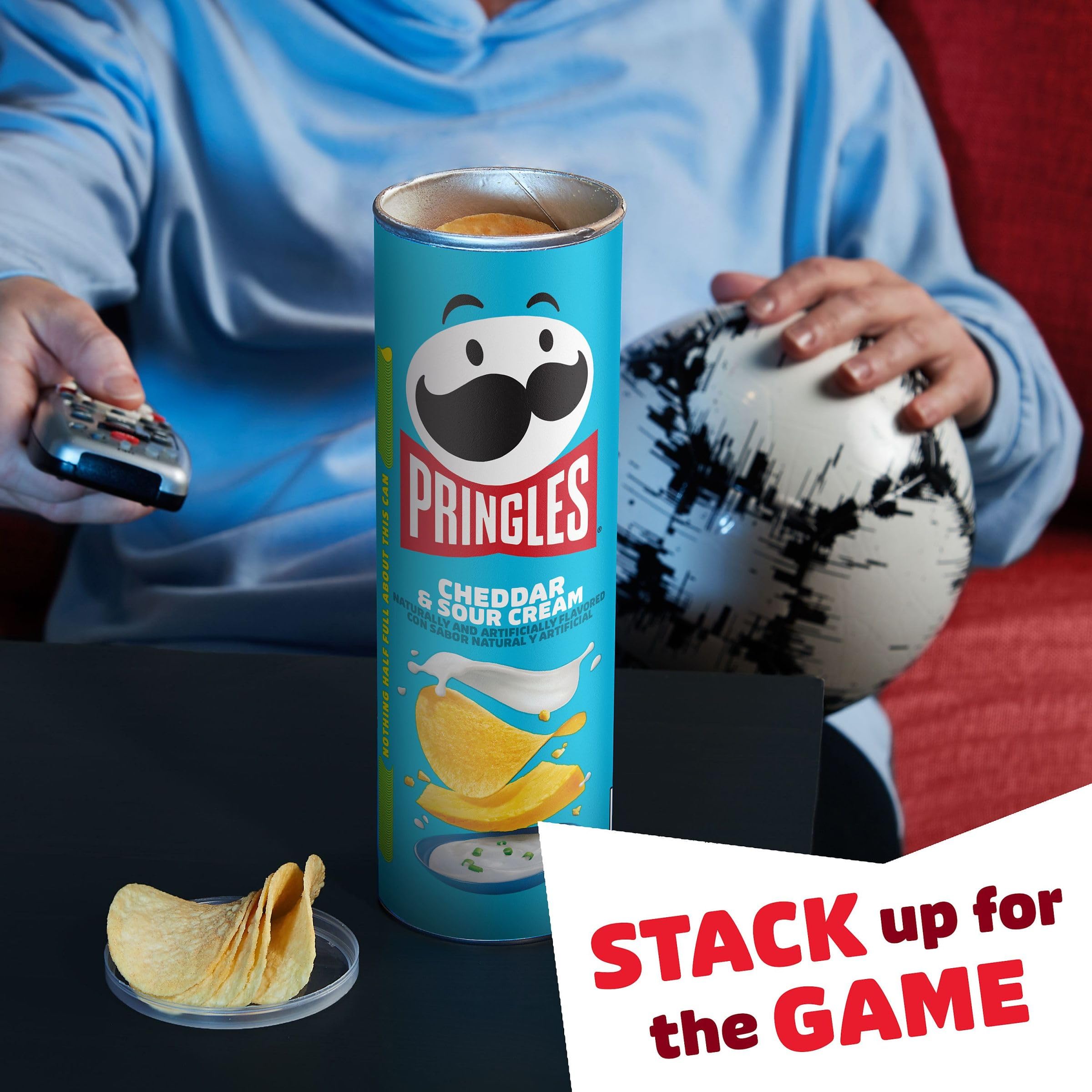 Pringles Cheddar & Sour Cream Potato Crisps - 5.5oz Can, Crunchy Snack for Lunch, Travel & On-The-Go | Perfect for Office, School & Road Trips