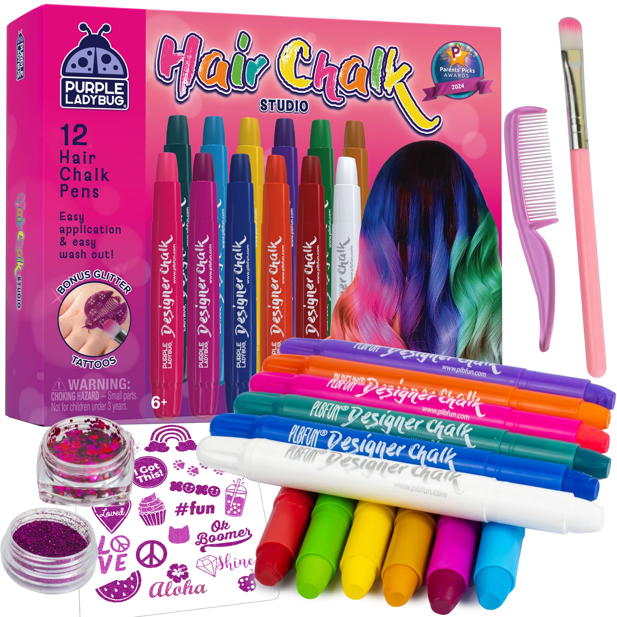 12 Colors Washable Hair Chalk for Girls - Temporary Hair Dye for Kids & Teens | Non-Toxic, Easy to Use | Perfect for Easter Basket Stuffers, Birthday Gifts for Girls Ages 8-12 | Great for Parties, Halloween, Cosplay & School Events