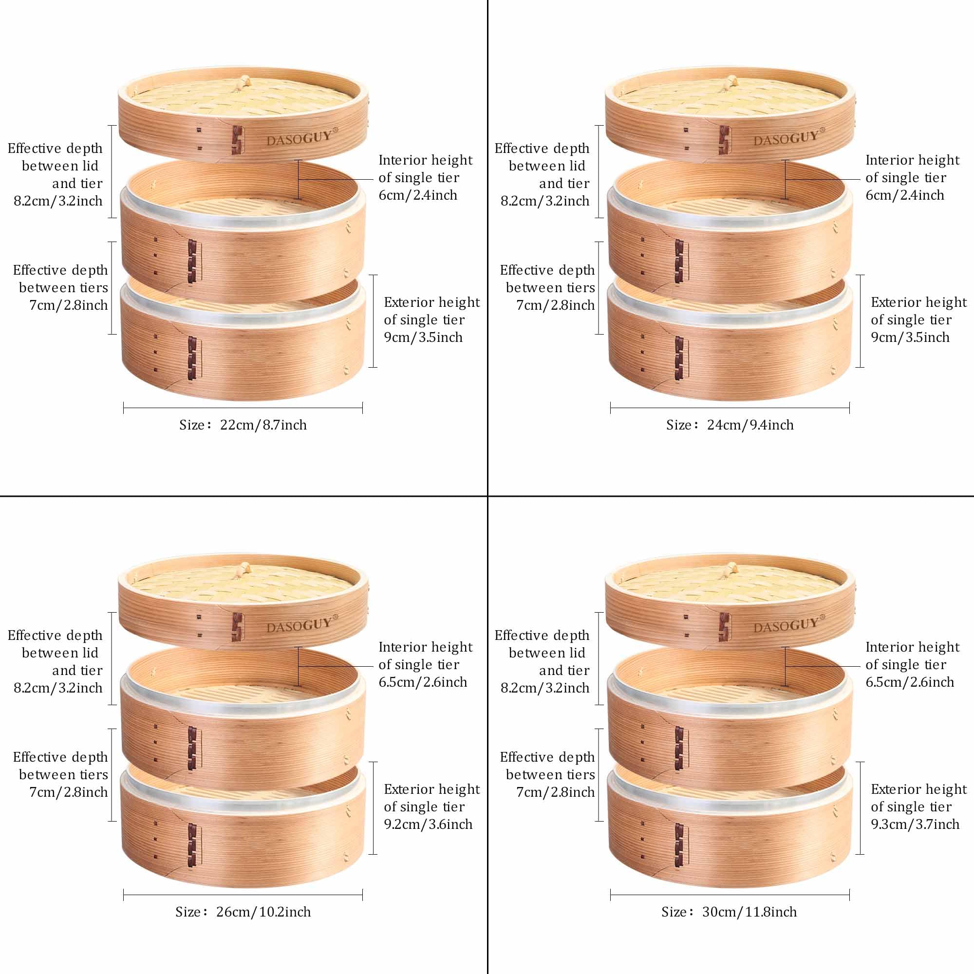 11.8 Inch Handmade Bamboo Steamer with Stainless Steel Rings - 3 Tier Stackable Dim Sum Basket for Dumplings, Buns & Rice - Includes Chopsticks & Cotton Liners - Perfect for Asian Cooking, Meal Prep & Party Serving