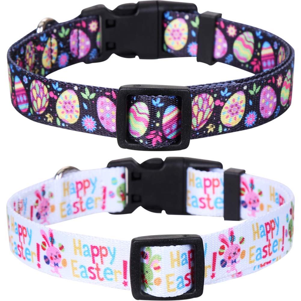2 Pack Easter Dog Collar - Adjustable Nylon Pet Collars with Easter Egg Pattern for Small/Medium Dogs - Perfect for Easter Photos, Spring Walks & Holiday Pet Costumes
