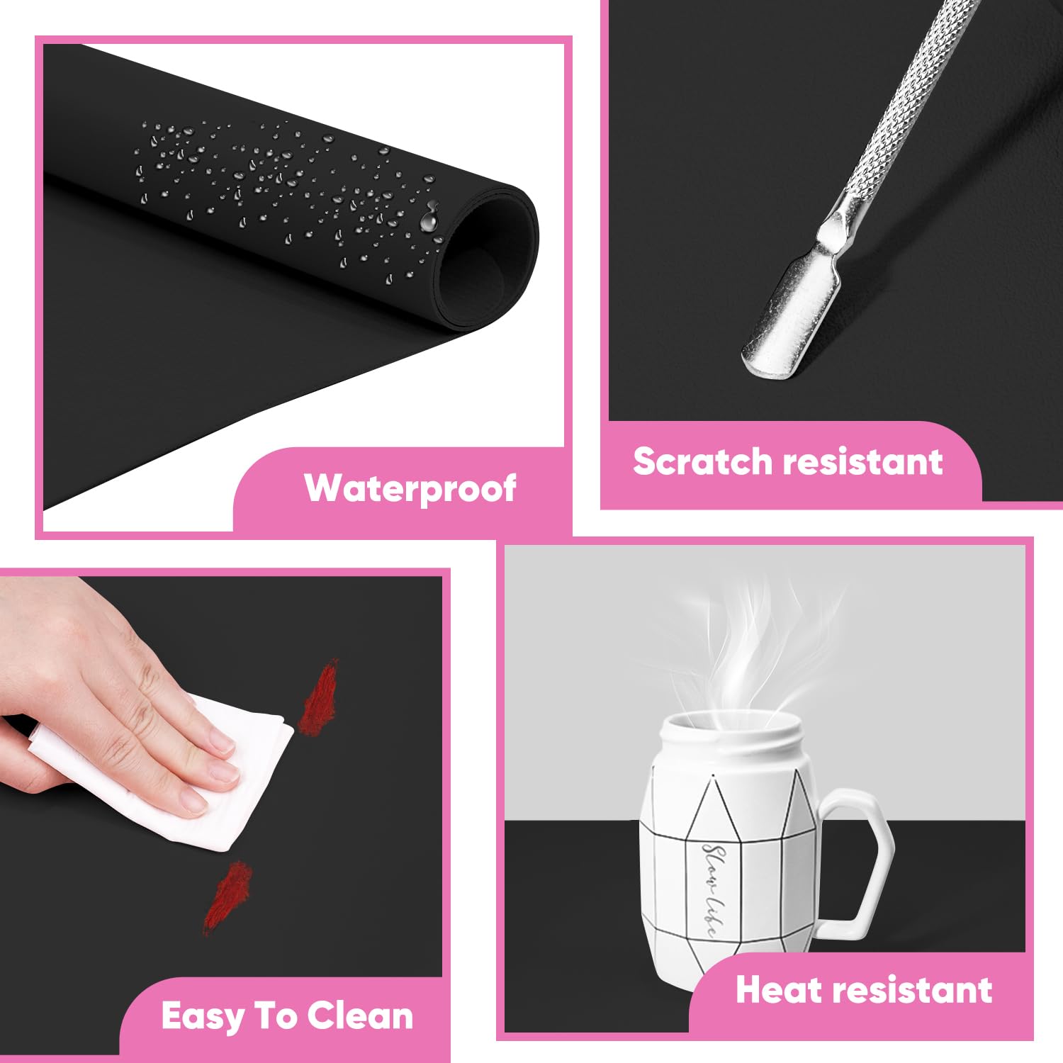 Subay Foldable Nail Art Hand Rest Pad - Soft Microfiber Leather Manicure Table Mat for Nail Technicians (Black) | Portable Nail Salon Cushion for Gel Polish, Acrylic & Pedicure Services
