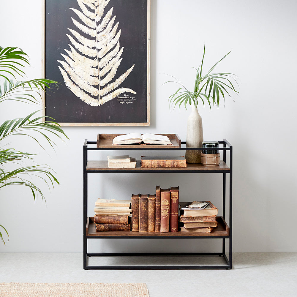 RIVOLI 90cm Display Unit Console Table - Natural Oak & Black Finish | Perfect for Living Room, Entryway, or Office Storage & Decor
