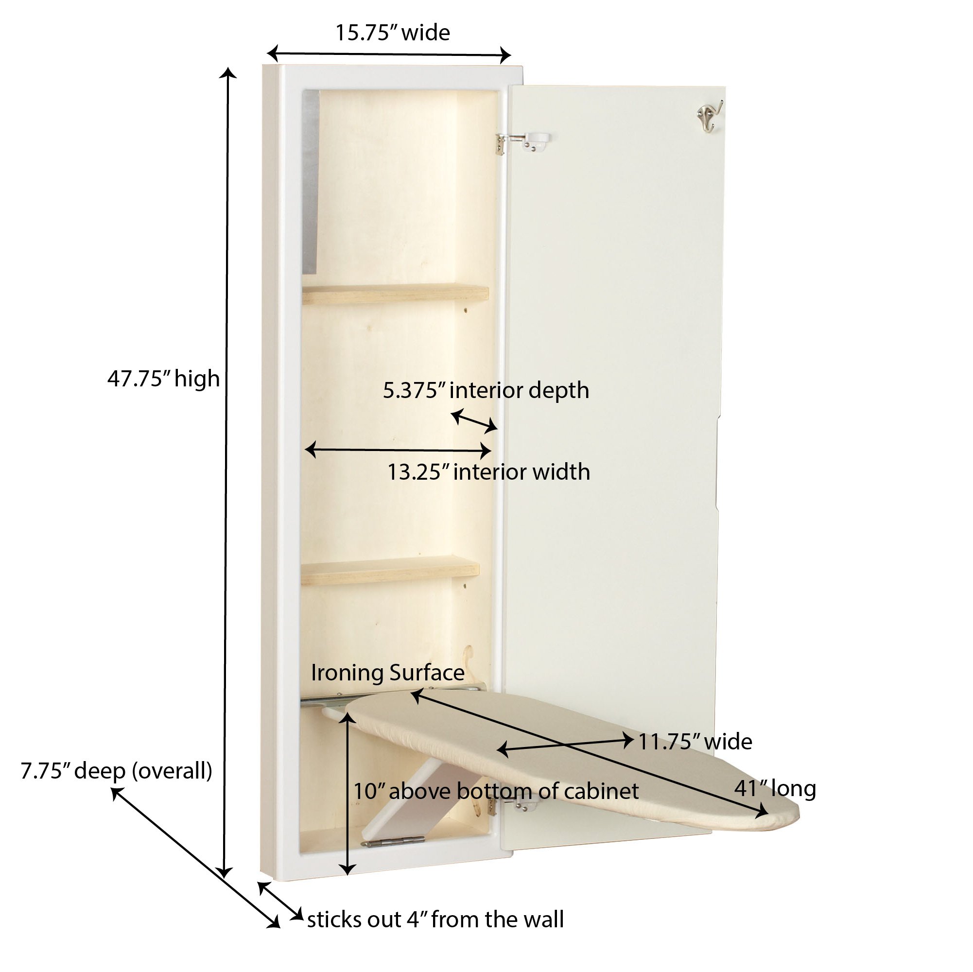 Wall-Mounted Ironing Cabinet with Storage - White for Home Laundry