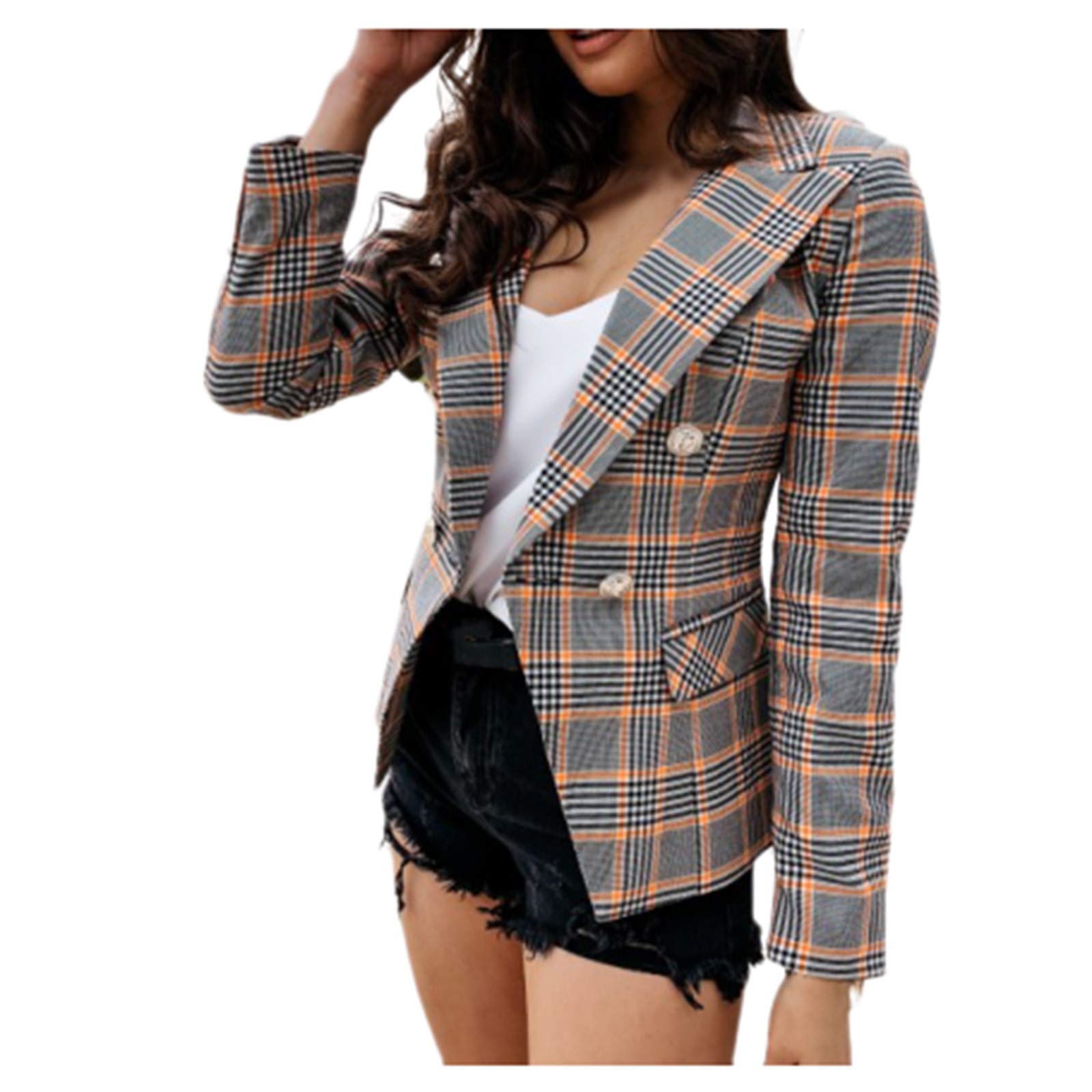 Women's Plaid Work Blazer - Winter & Fall Long Sleeve Jacket for Office Wear