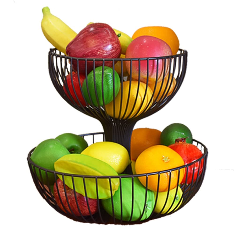 2-Tier Metal Fruit Bowl - Large Countertop Bronze Fruit Basket for Kitchen, Vegetables & Snacks Storage | Perfect for Dining Table, Pantry & Party Serving (Small Size)