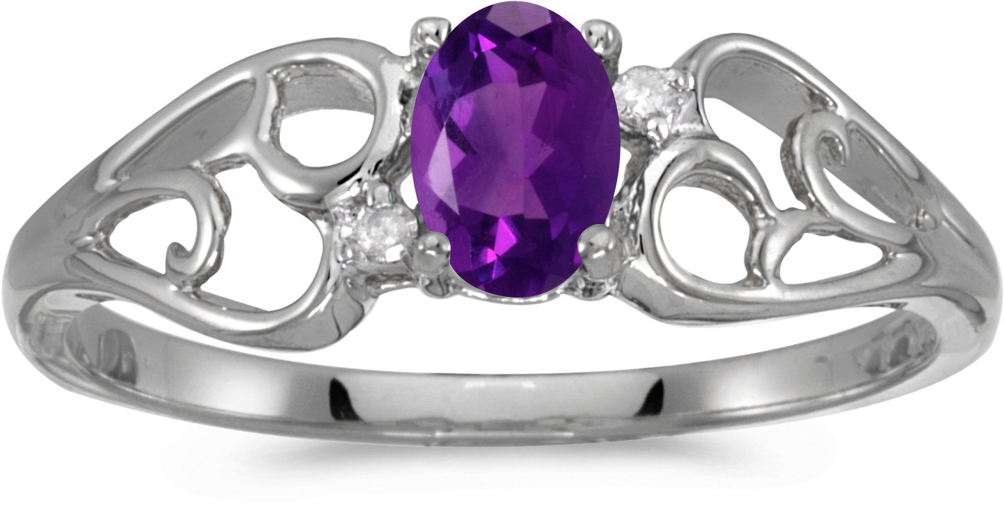 14K White Gold Oval Amethyst and Diamond Ring for Women - Elegant Engagement, Wedding, Anniversary Gift - Perfect for Valentine's Day, Proposal, or Special Occasions