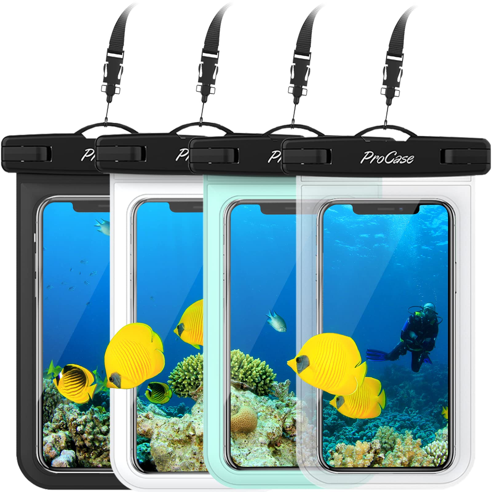 ProCase 4 Pack Waterproof Phone Pouch - Universal Dry Bag for iPhone 16/15/14/13/12/11 Pro/Max/Plus/XS/XR/X/8/7 & Samsung Galaxy S23/S22/S21/Note (Up to 7