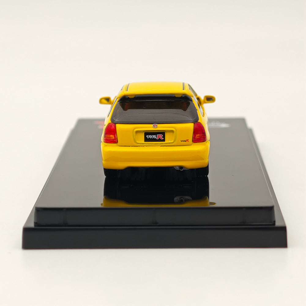 1/64 Honda Civic Type R (EK9) 1997 Sunlight Yellow Diecast Model Car with Engine - Collectible Hobby Japan HJ643016AY - Perfect for Car Enthusiasts & Display Collections