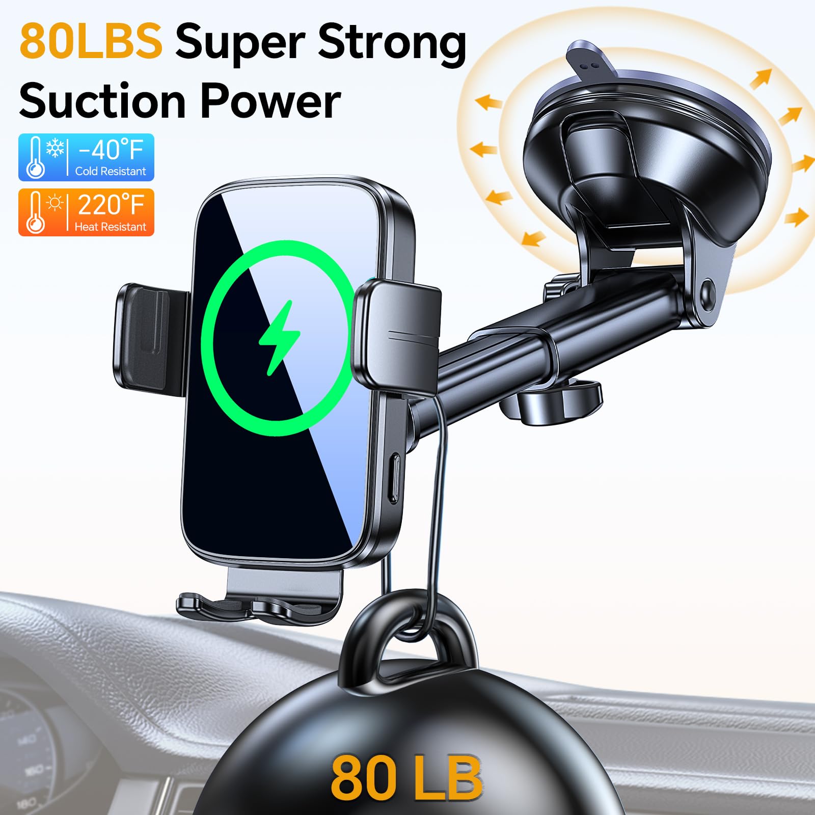 Wireless Car Charger Mount - Fast Charging Auto Clamping Phone Holder for iPhone 16/15/14, Galaxy S24/S23/S22 - Compatible with Dashboard, Vent & Windshield - Perfect for Road Trips & Daily Commutes