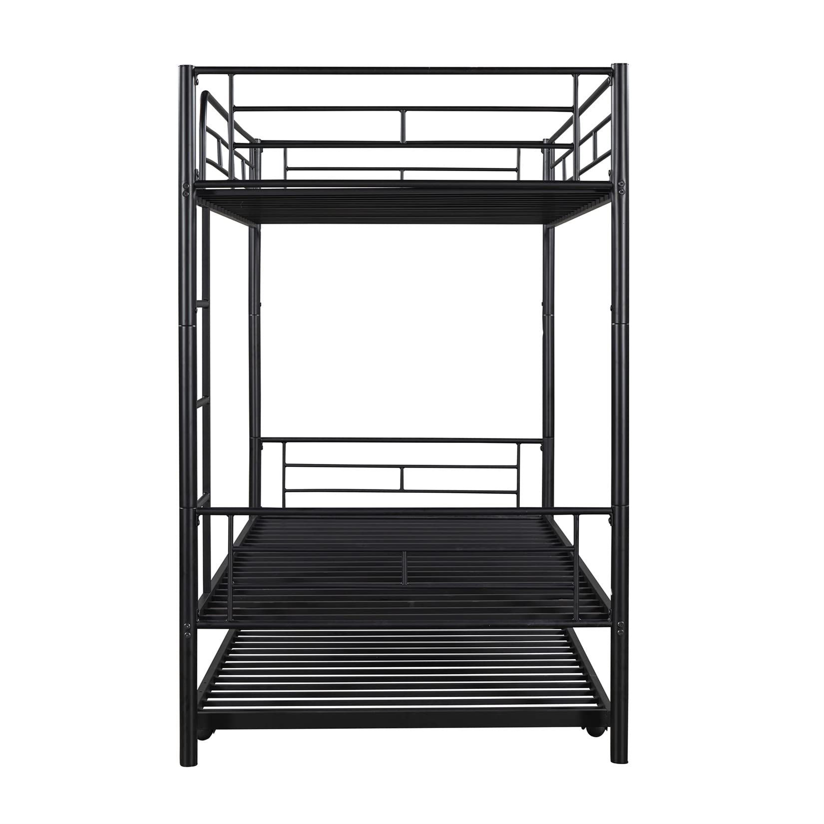 Metal Twin Over Twin Bunk Bed with Trundle - Convertible Triple Sleeper with Ladder & Safety Rails - Kids Bunk Bed Frame for Small Spaces - Can Split into 2 Separate Beds - Perfect for Dorms, Guest Rooms & Kids' Bedrooms (Black)
