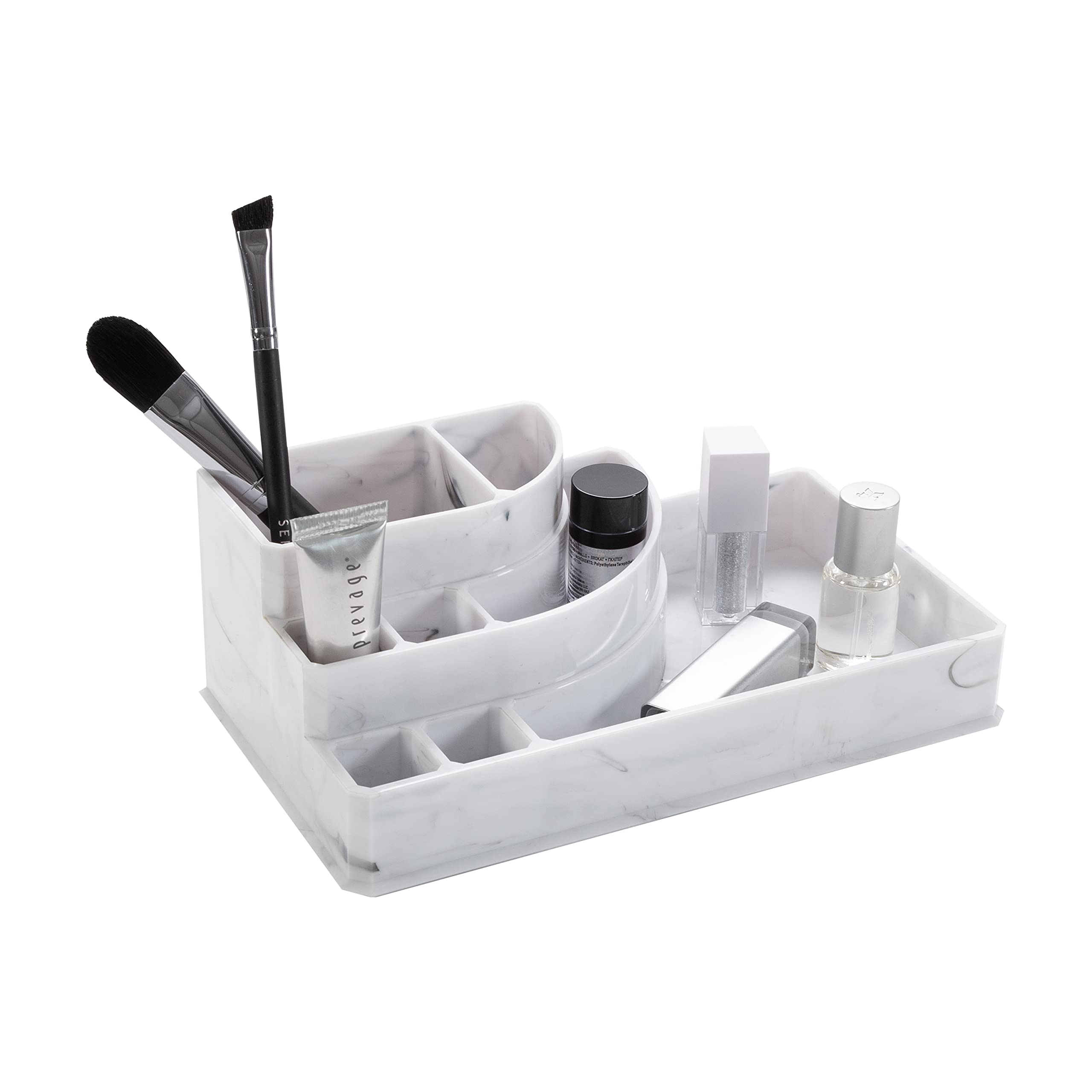 8-Section Marble Jewelry Holder - Durable Multi-Purpose Organizer for Jewelry, Cosmetics & Bath Accessories | Perfect for Vanity, Dresser & Bathroom Storage