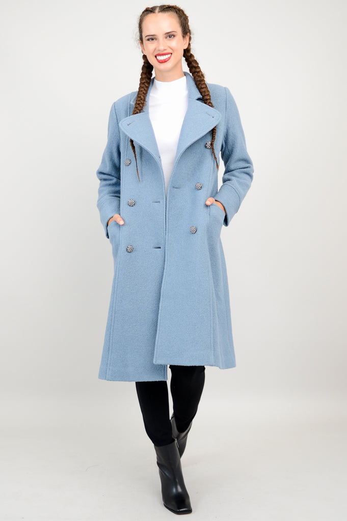 Premium Longford Wool Coat for Women - Warm & Stylish Winter Outerwear in Ocean Blue - Perfect for Office, Travel & Cold Weather Fashion