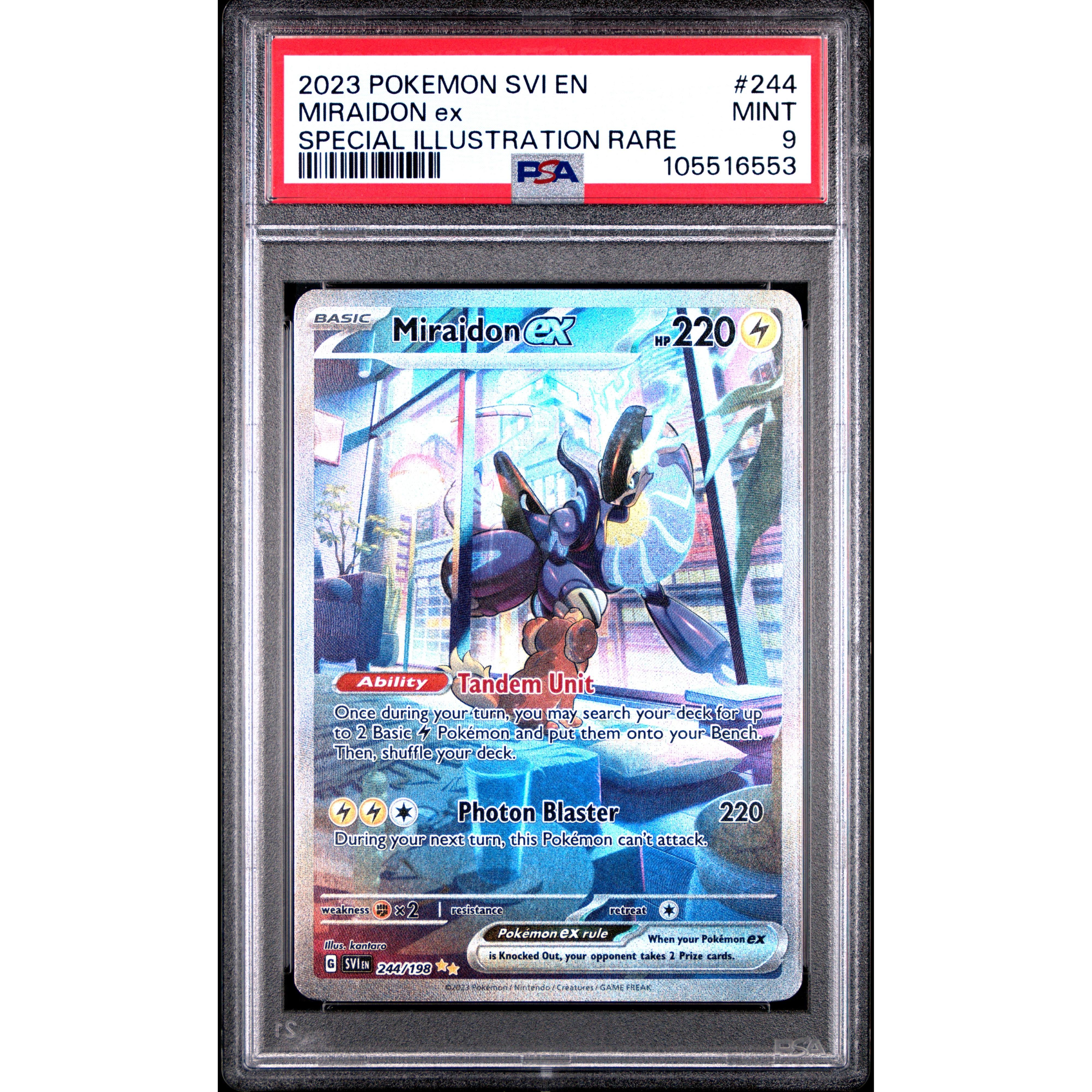 2023 Pokemon Scarlet & Violet Base Set Miraidon EX SIR 244/198 PSA 9 Graded Card - Rare Collectible for Trading Card Game Players & Pokemon Fans