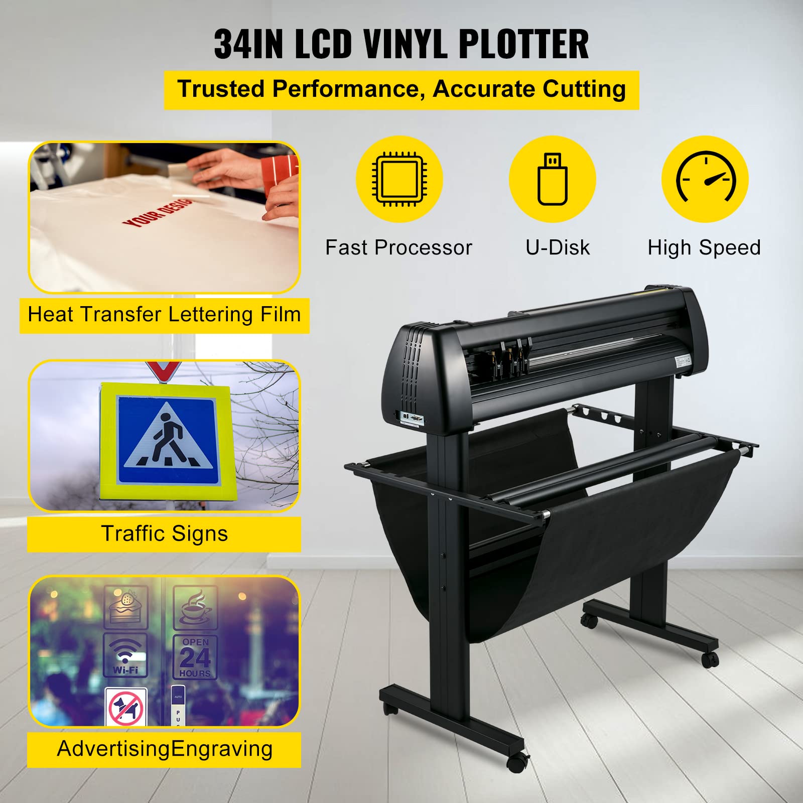 VEVOR 34-Inch Offline Vinyl Cutter Machine with USB & Floor Stand - Adjustable Speed & Pressure Plotter for Sign Making, Decals, Stickers | Perfect for Home DIY, Small Business & Commercial Signage Projects