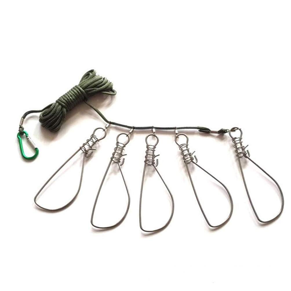 BESPORTBLE 2 Pack Stainless Steel Fishing Lock with 5 Hardcover Wire Ropes - Heavy Duty Fishing Buckle & Stringer Tool for Saltwater and Freshwater Fishing