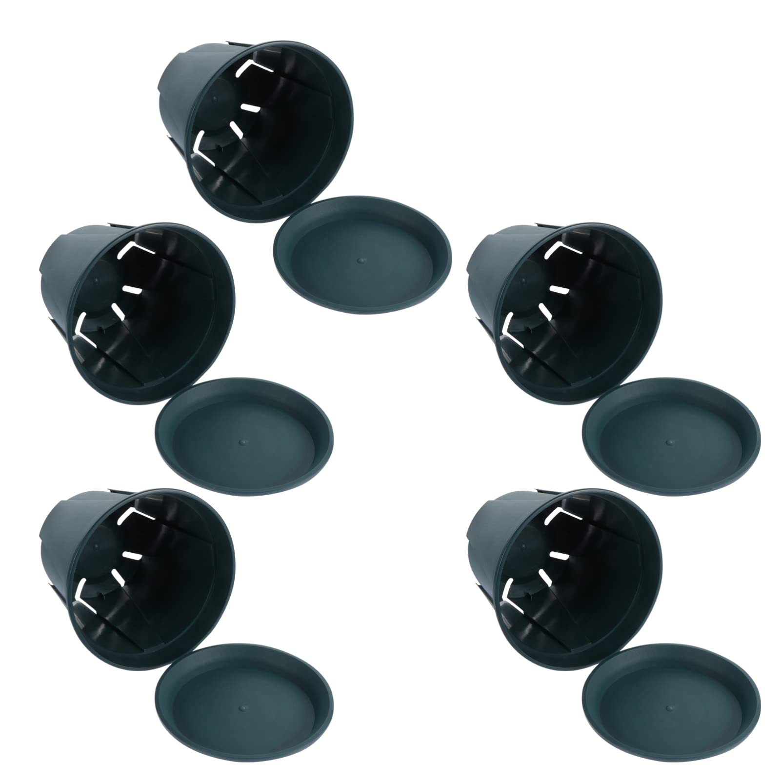 GANAZONO 5-Pack Round Plastic Planter Pots with Drainage Holes & Trays - 12x10cm Root Control Flowerpots for Indoor/Outdoor Plants, Succulents, Herbs & Seedlings - Perfect for Home Decor, Garden, Balcony & Office Desk