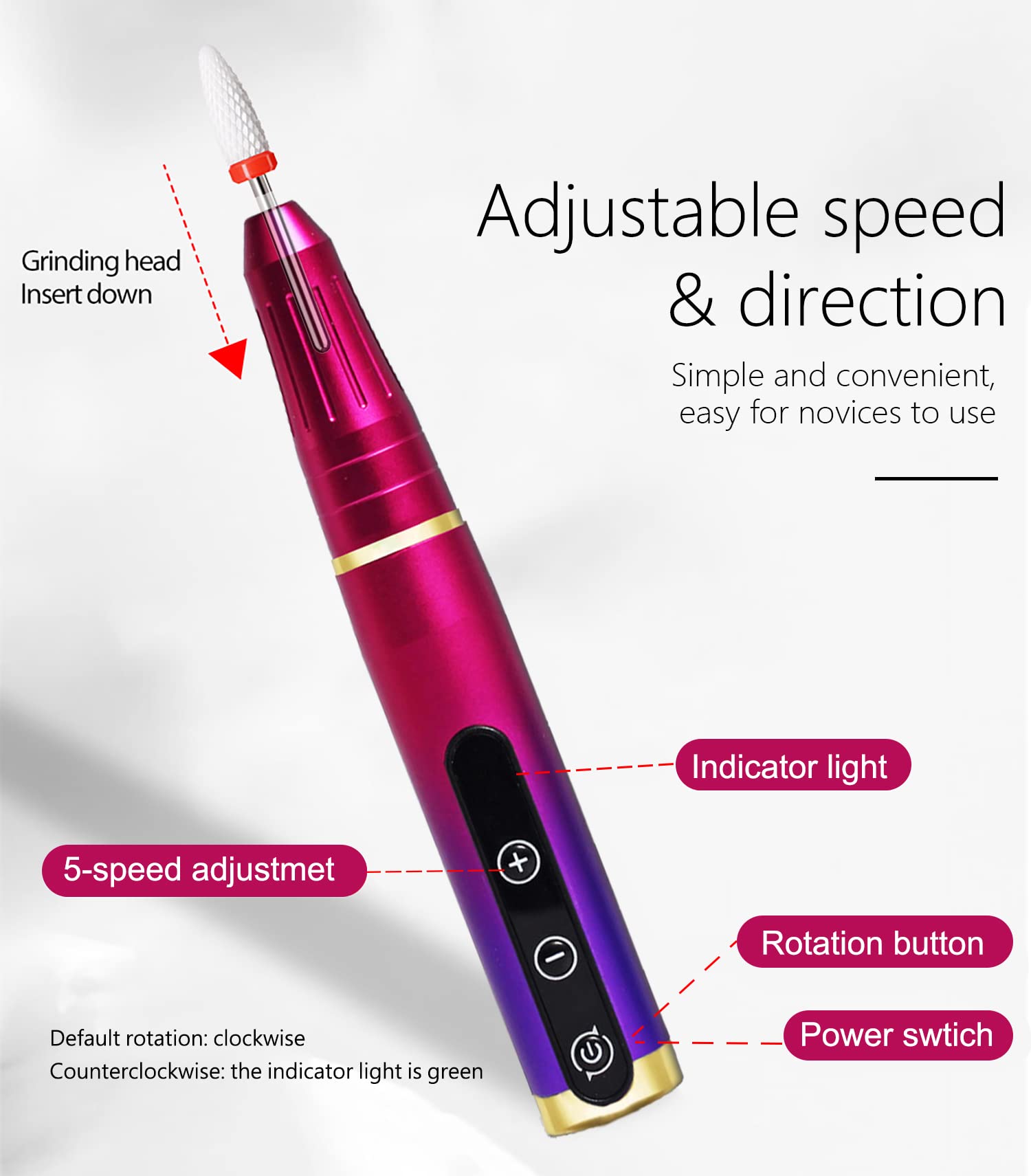 Professional Electric Nail Drill Kit - Rechargeable Cordless Manicure Pedicure Machine with Bits for Acrylic Gel Nails, Salon & Home Use (Fuchsia) | Perfect for Nail Art, Polish Removal & Nail Care at Home or Professional Salons