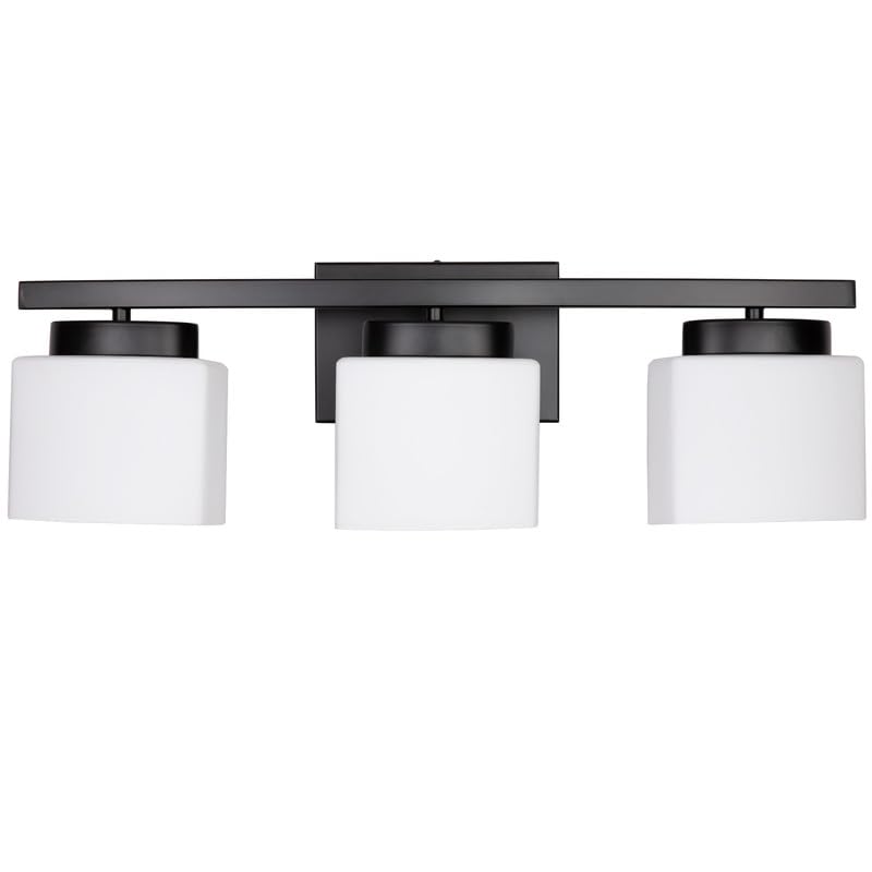 Modern Matte Black 3-Light Bathroom Vanity Fixture with Milky Glass Shade - 23 Inch Over Mirror Lighting for Bathroom - Perfect for Modern Home Decor & Spa-Like Ambiance