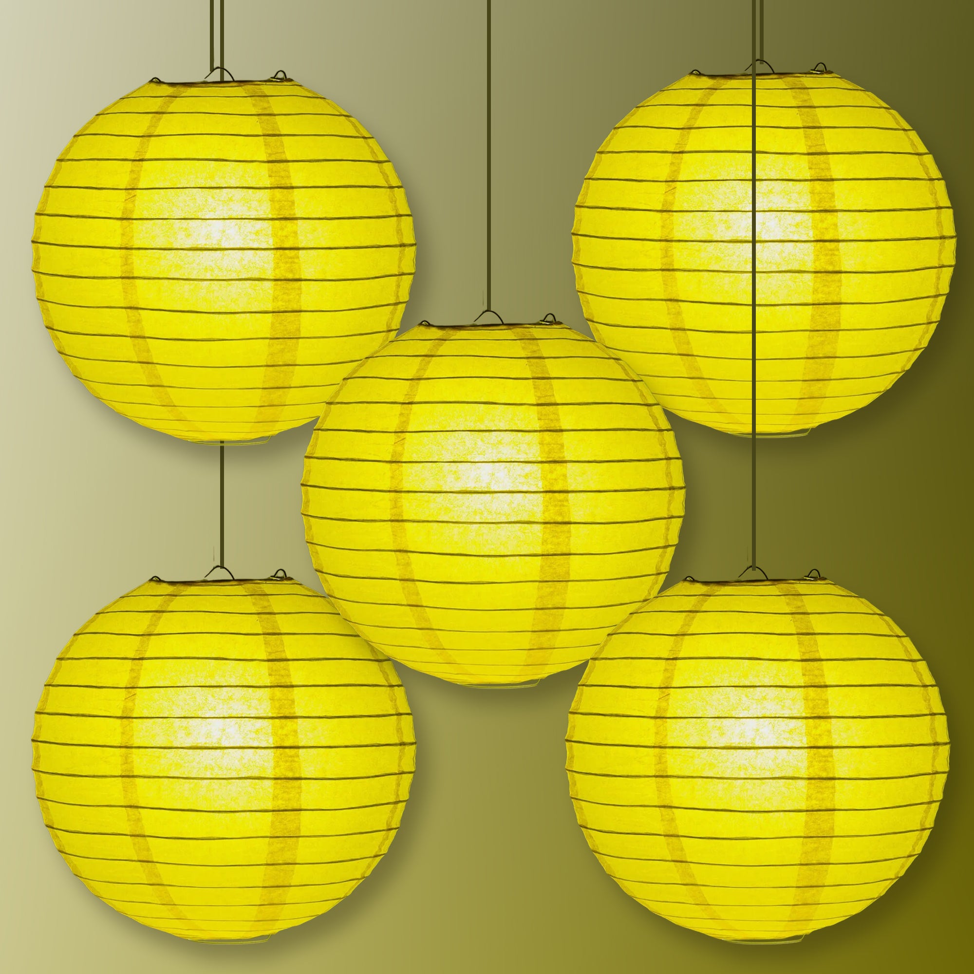 5 Pack 24 Inch Yellow Round Paper Lanterns with Even Ribbing - Chinese Hanging Decorations for Wedding, Party & Home Decoration | Perfect for Indoor/Outdoor Events, Festivals & Asian-Themed Celebrations
