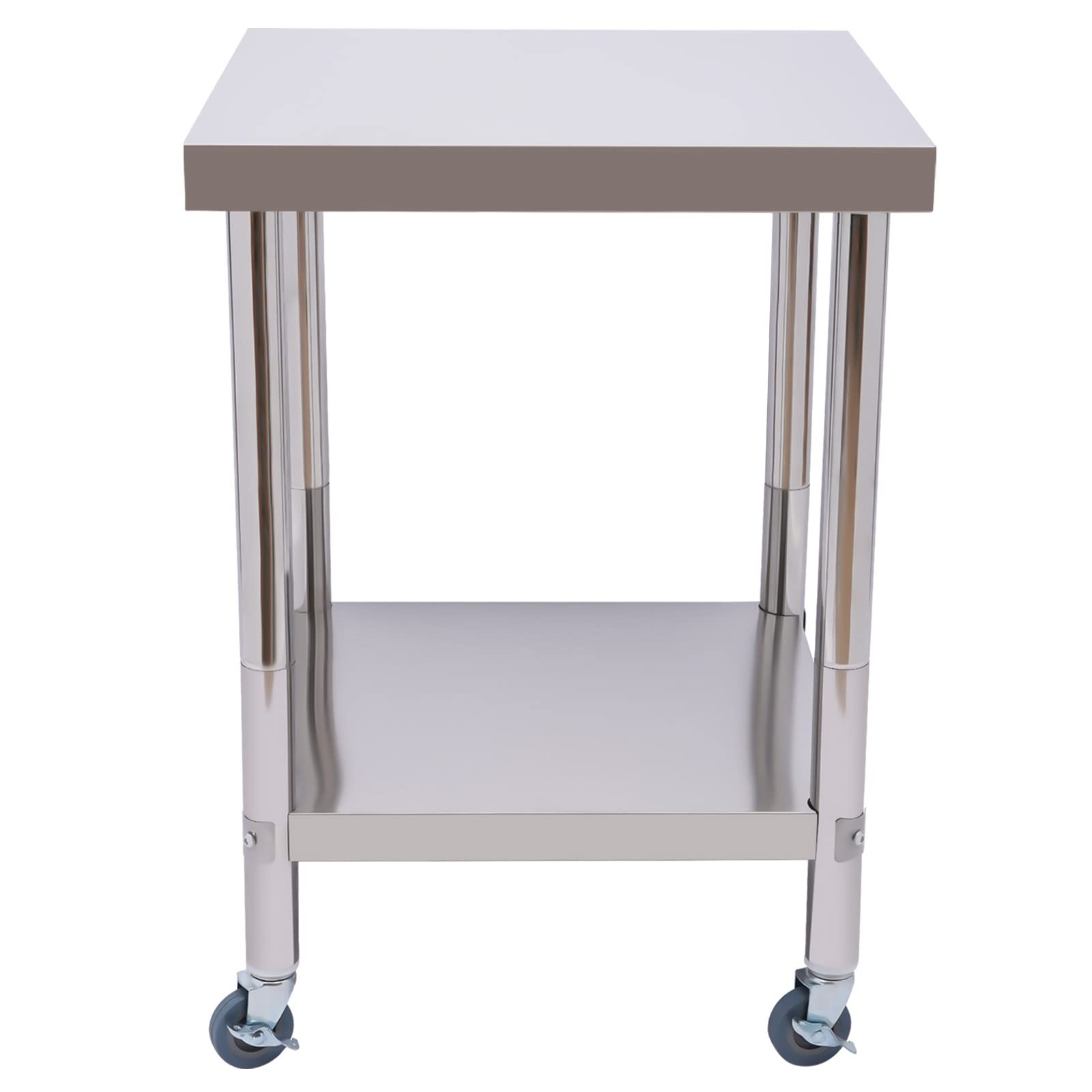 Heavy Duty Stainless Steel Work Table with Caster Wheels & Undershelf - 24
