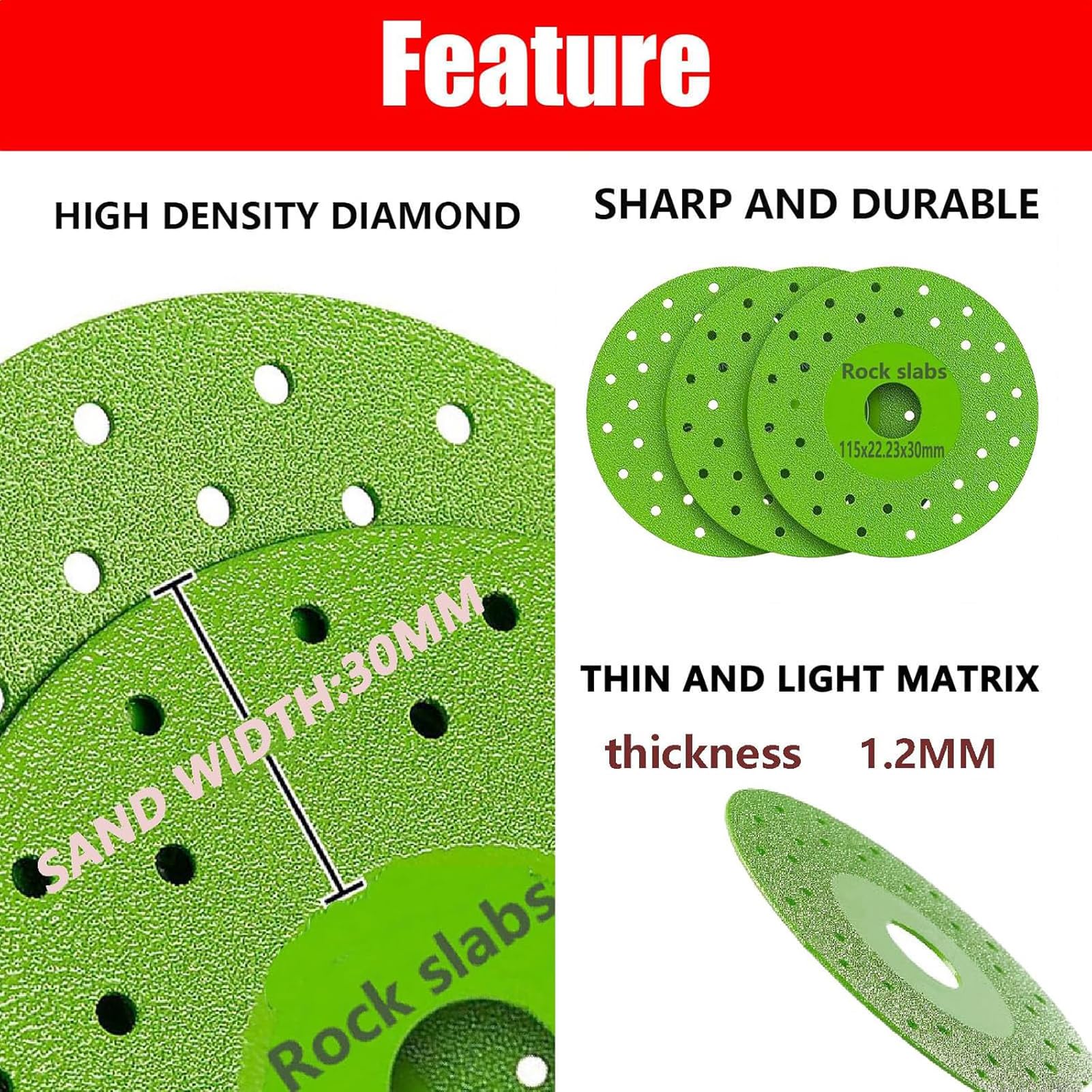 4.5 Inch Diamond Grinding Disc for Tile, Ceramic, Glass - Rock Slab Cutting & Grinding Wheel with Long Lifespan (6 Pack) - Perfect for DIY Projects, Home Renovations & Professional Stone Work