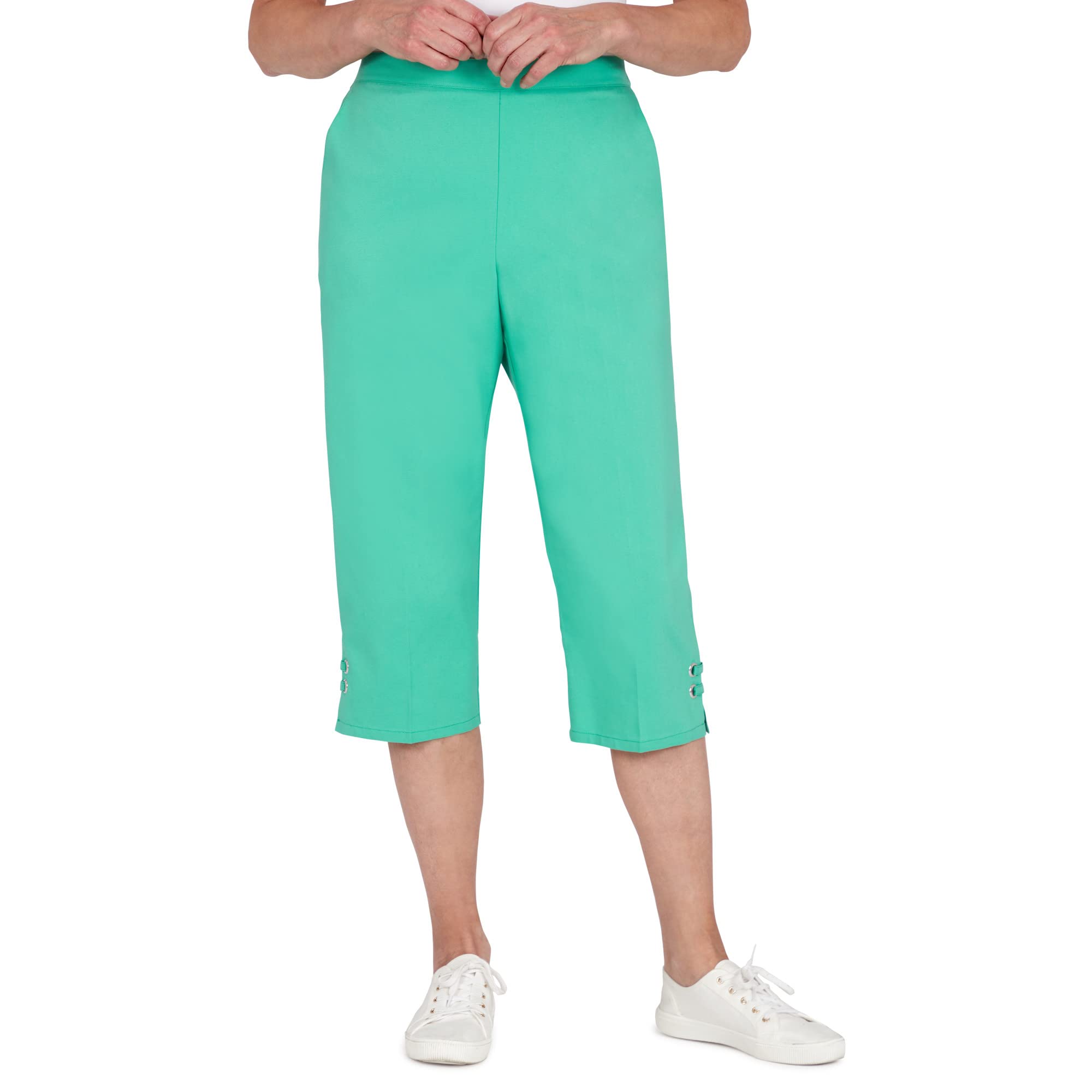 Alfred Dunner Women's Petite Grommet Cuff Capri Pants - Comfortable Stretch Casual Summer Cropped Pants for Petite Women | Perfect for Office, Travel & Everyday Wear