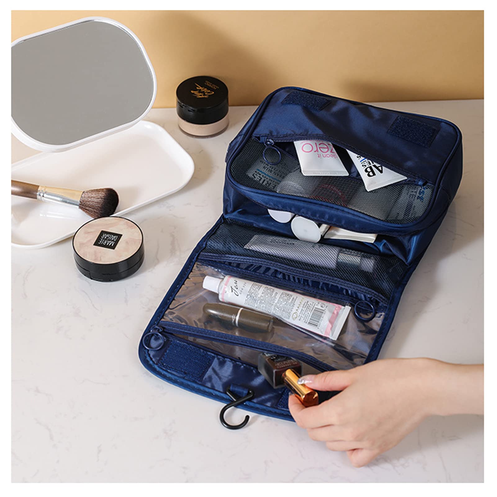 Waterproof Hanging Travel Toiletry Bag with Hook - Portable Cosmetic & Makeup Organizer for Women (Blue) - Perfect for Bathroom, Gym, Camping & Business Trips