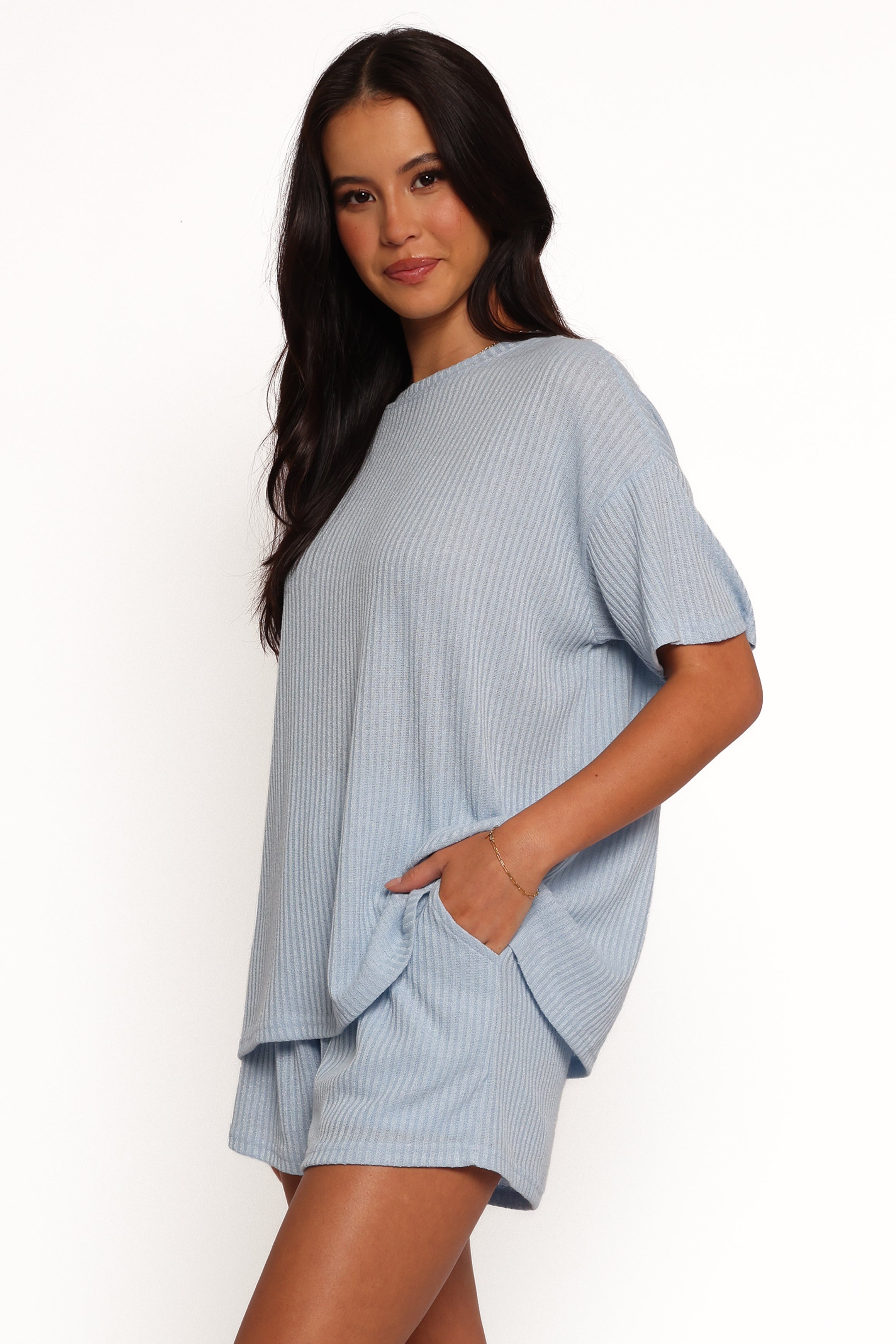 Granger Knit Short Set for Women - Soft & Comfortable Lounge Wear - Blue - Perfect for Relaxing at Home, Yoga, and Casual Outings