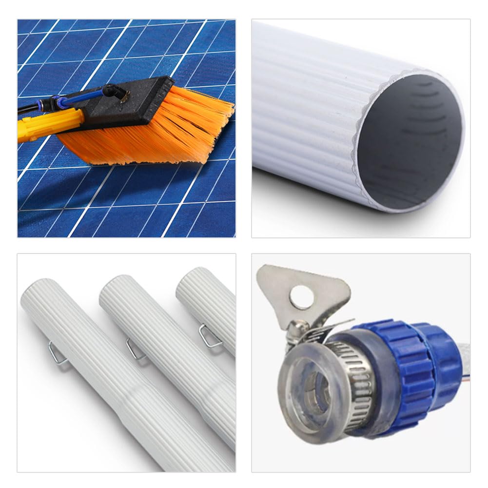 Solar Panel Cleaning Brush Kit with Extension Pole - Water Fed Brush for Photovoltaic & Solar Panels - Professional Window & Roof Cleaning Tool for Home & Commercial Use