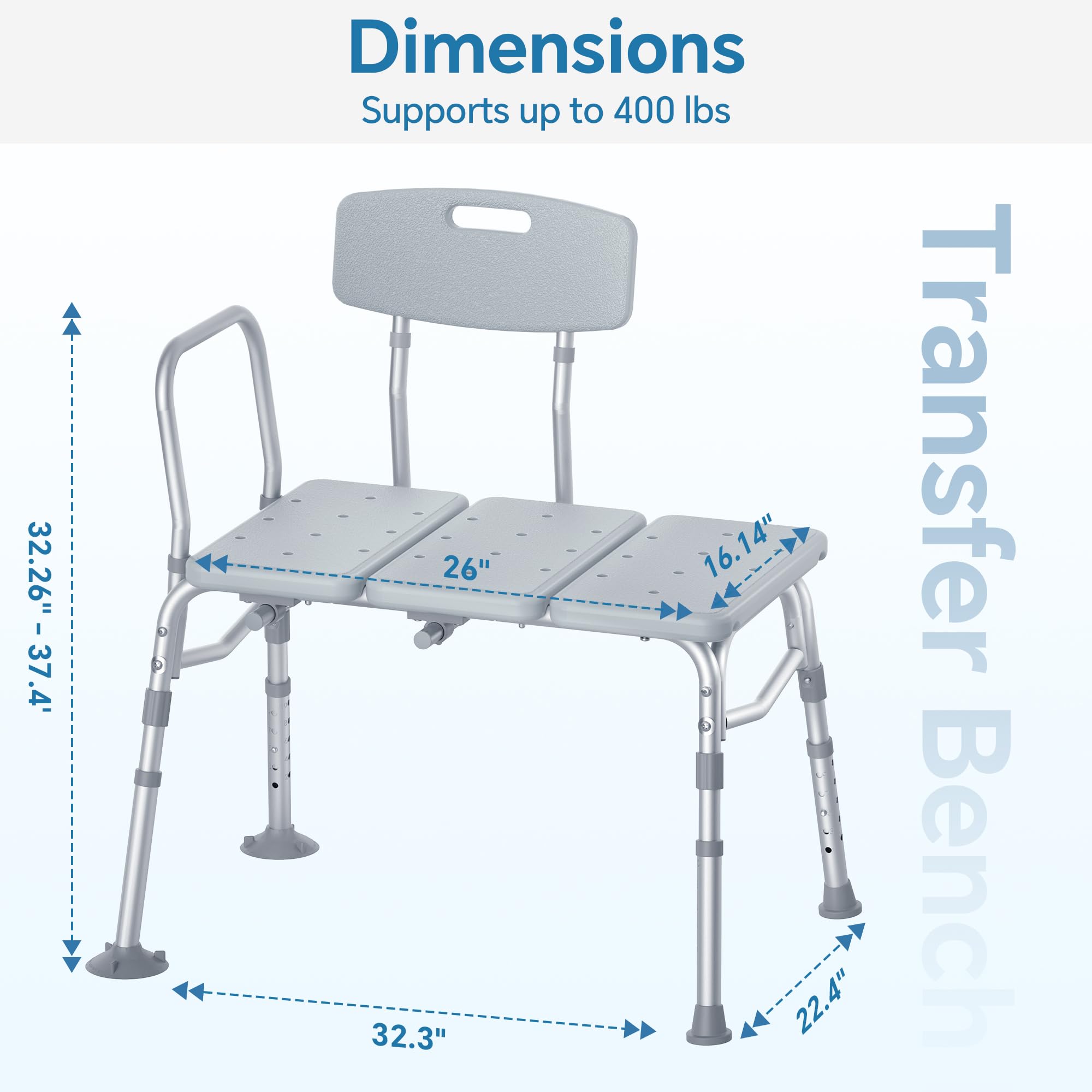 Heavy Duty Shower Chair with Backrest - 400 lbs Capacity, Slip-Resistant Feet & Adjustable Height - FSA/HSA Eligible Bathtub Transfer Bench for Elderly and Disabled - Ideal for Safe Bathing, Mobility Assistance and Accessible Showering