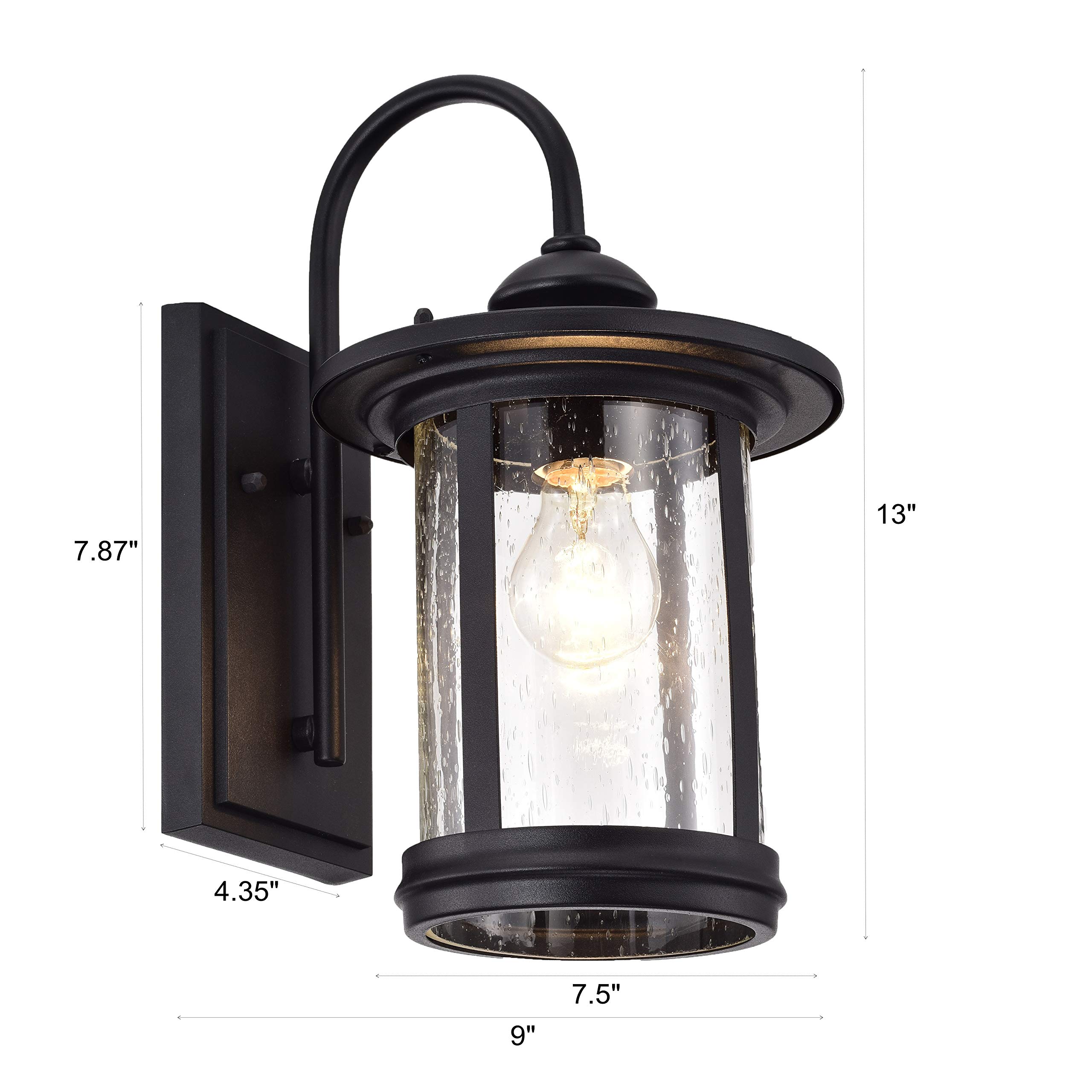 Textured Black Outdoor Wall Sconce - 1 Light Transitional Fixture, 12
