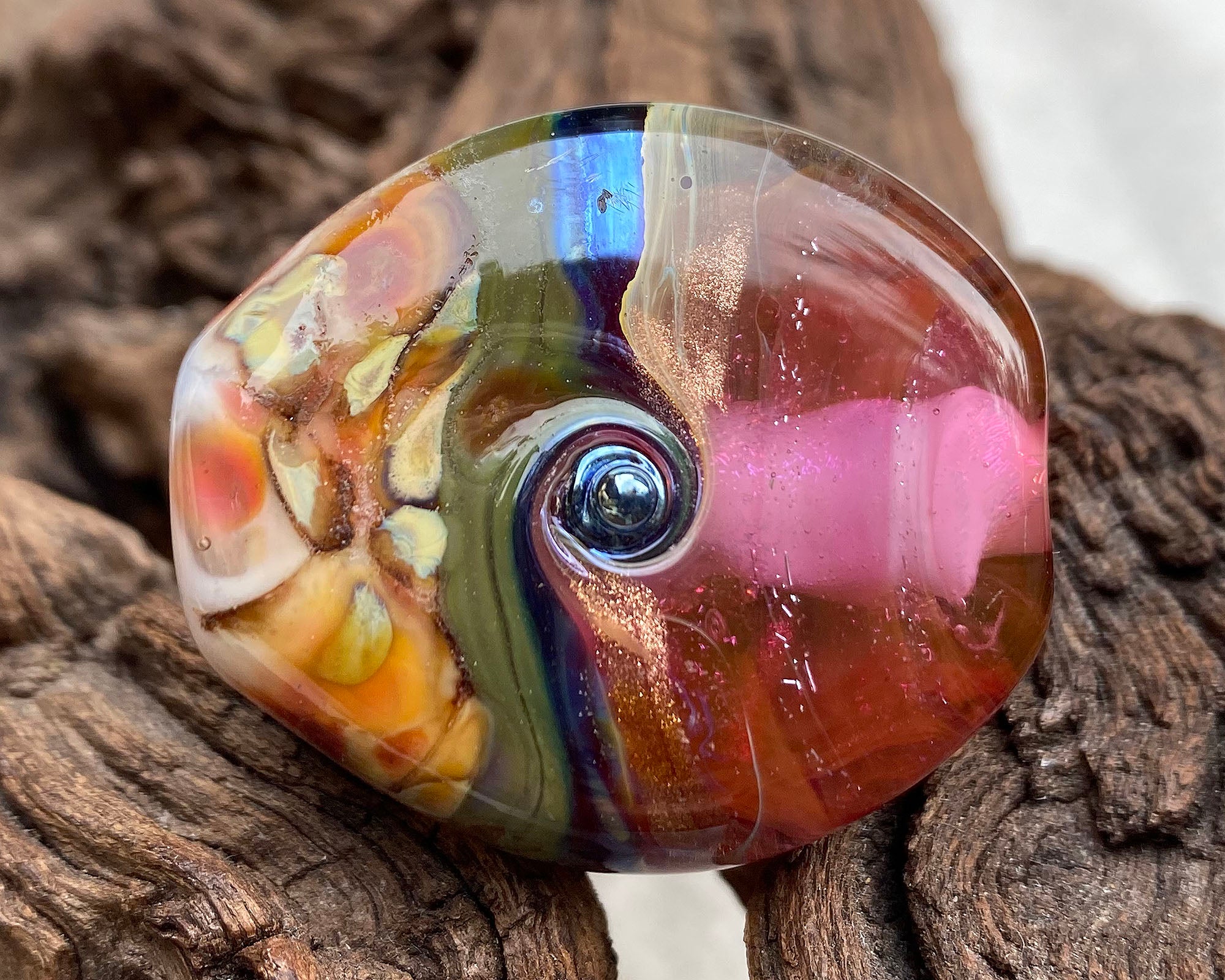 Handmade Pink Mosaic Lampwork Glass Focal Bead for Jewelry Making - DIY Necklace, Bracelet & Earrings Designs - Perfect for Artisan Crafts & Bohemian Style Accessories