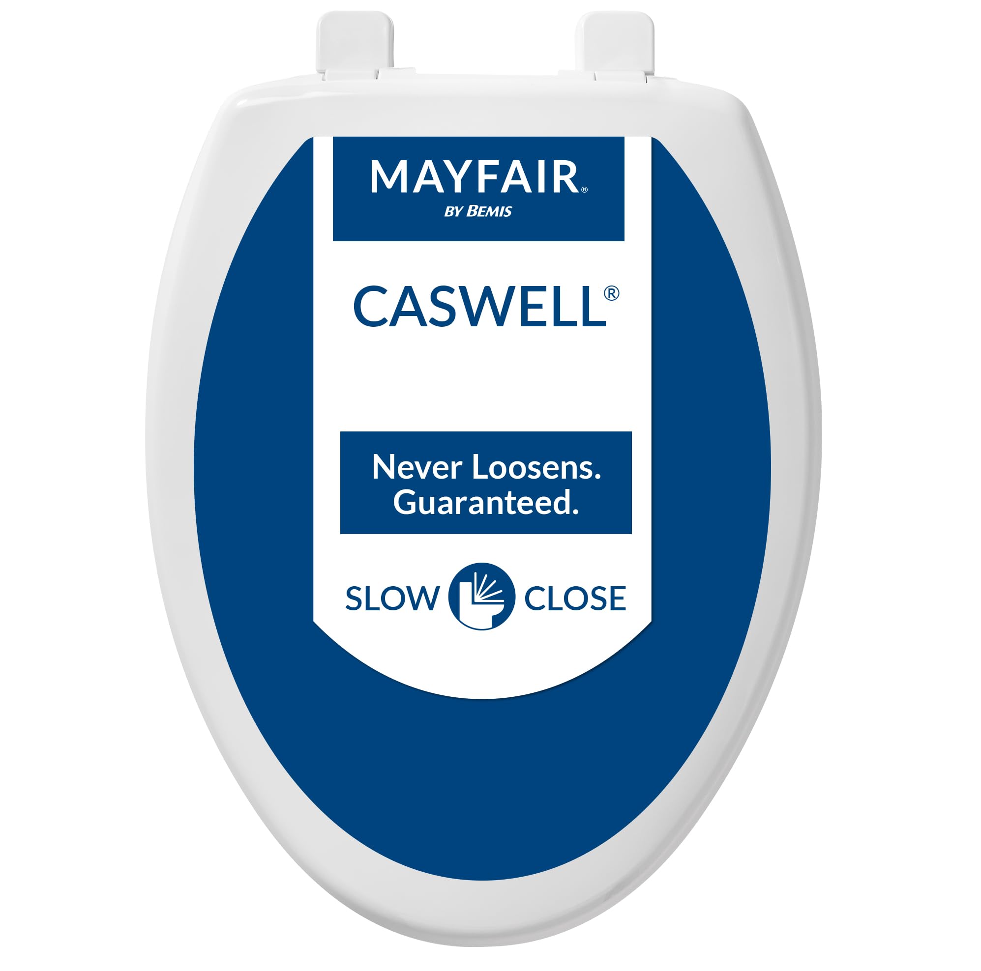 Mayfair Caswell Modern Elongated Toilet Seat with Soft Close - Easy to Clean White Plastic Bathroom Toilet Seat - Perfect for Home, Office, and Commercial Use
