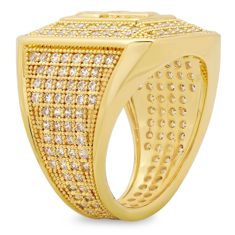 14K Gold Plated Hip Hop Bling Ring - Iced Out Micropave CZ Cross Design (21.5mm) for Men & Women | Perfect for Rappers, Streetwear Fashion & Gift Giving