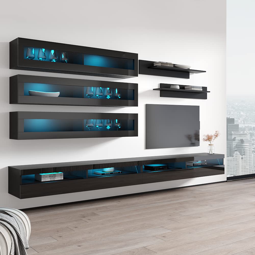 Modern Floating TV Stand with Storage & LED Lights - Wall-Mounted Entertainment Center for Bedroom & Living Room - J2 35