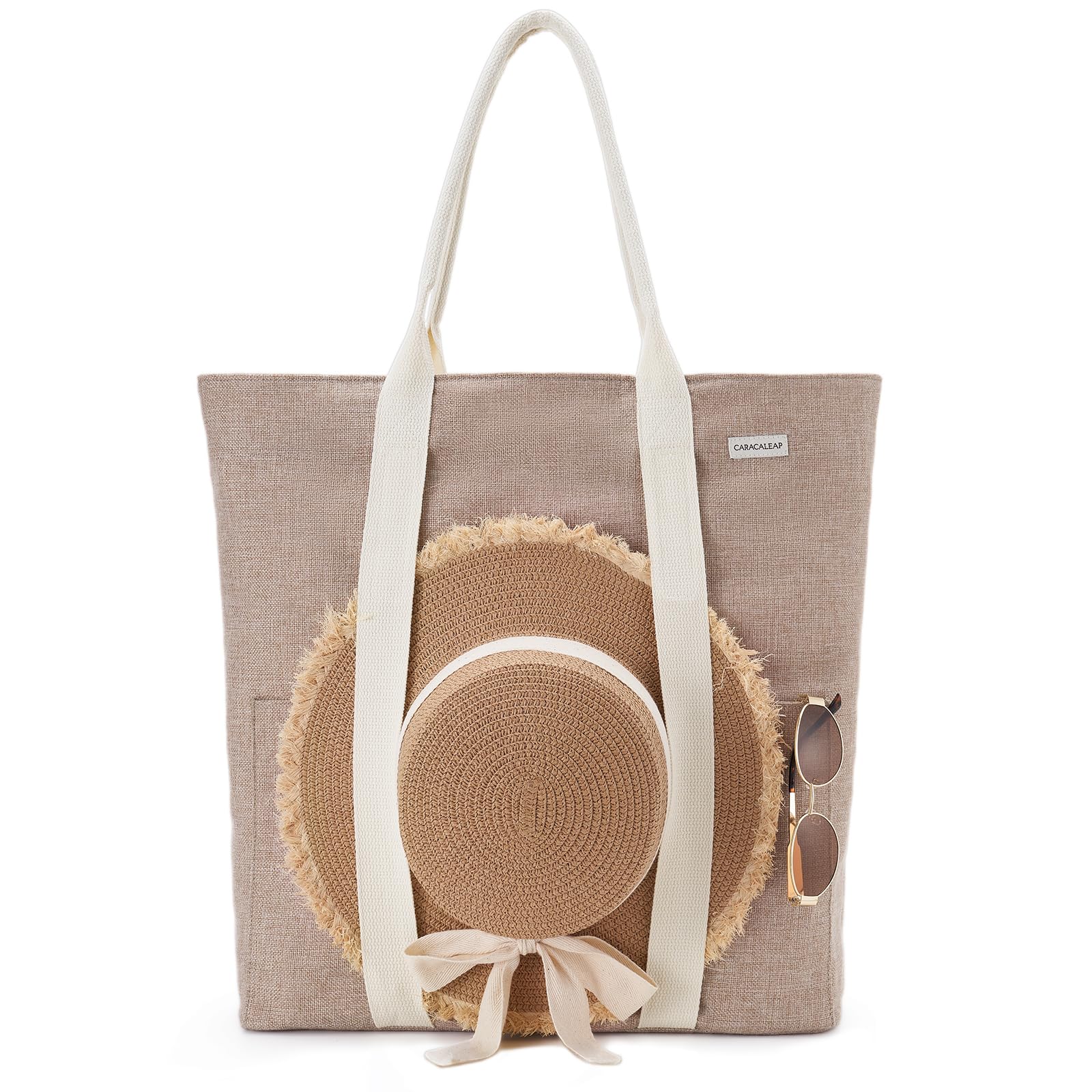 Large Waterproof Beach Tote Bag with Zipper - Stylish Travel Tote for Women | Sun Hat Holder & Spacious Design | Perfect for Summer Vacations, Pool Parties & Boho Beach Outings