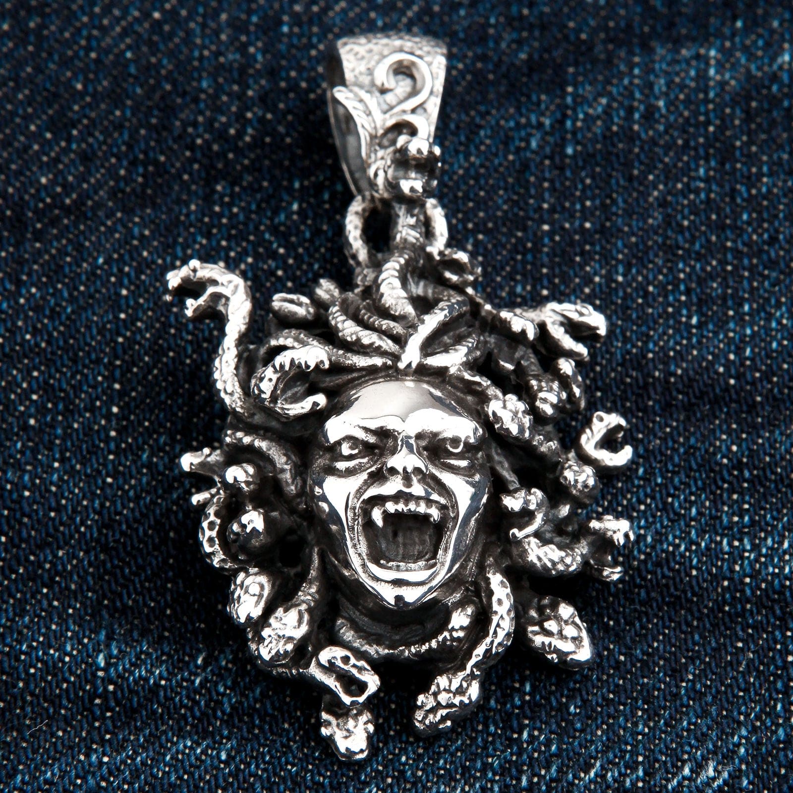 Gothic Medusa Snake Head Gorgon Sterling Silver Pendant Necklace - Perfect for Dark Aesthetic Jewelry, Halloween Costumes & Alternative Fashion Lovers