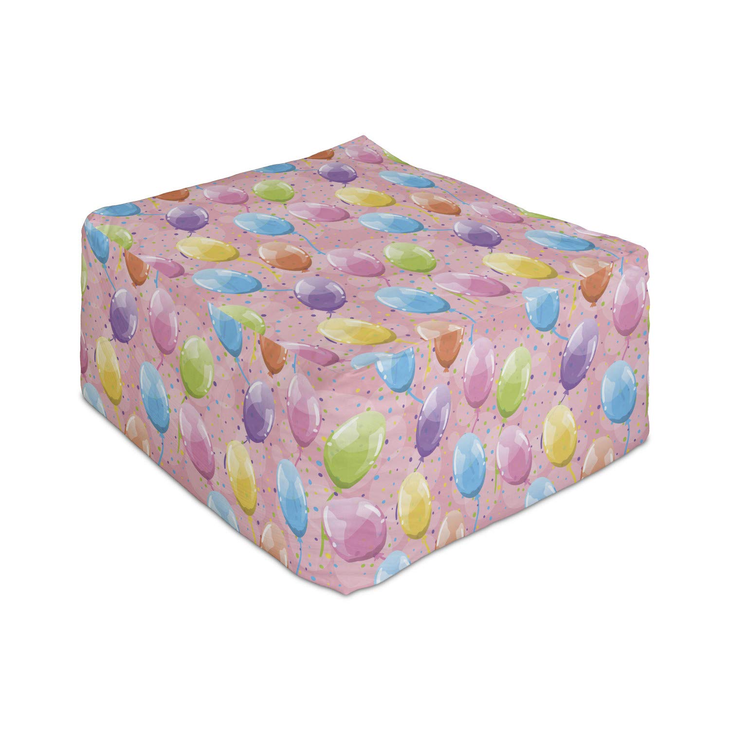 Ambesonne Birthday Party Rectangle Pouf Ottoman - Colorful Balloon & Polka Dot Design - 25
